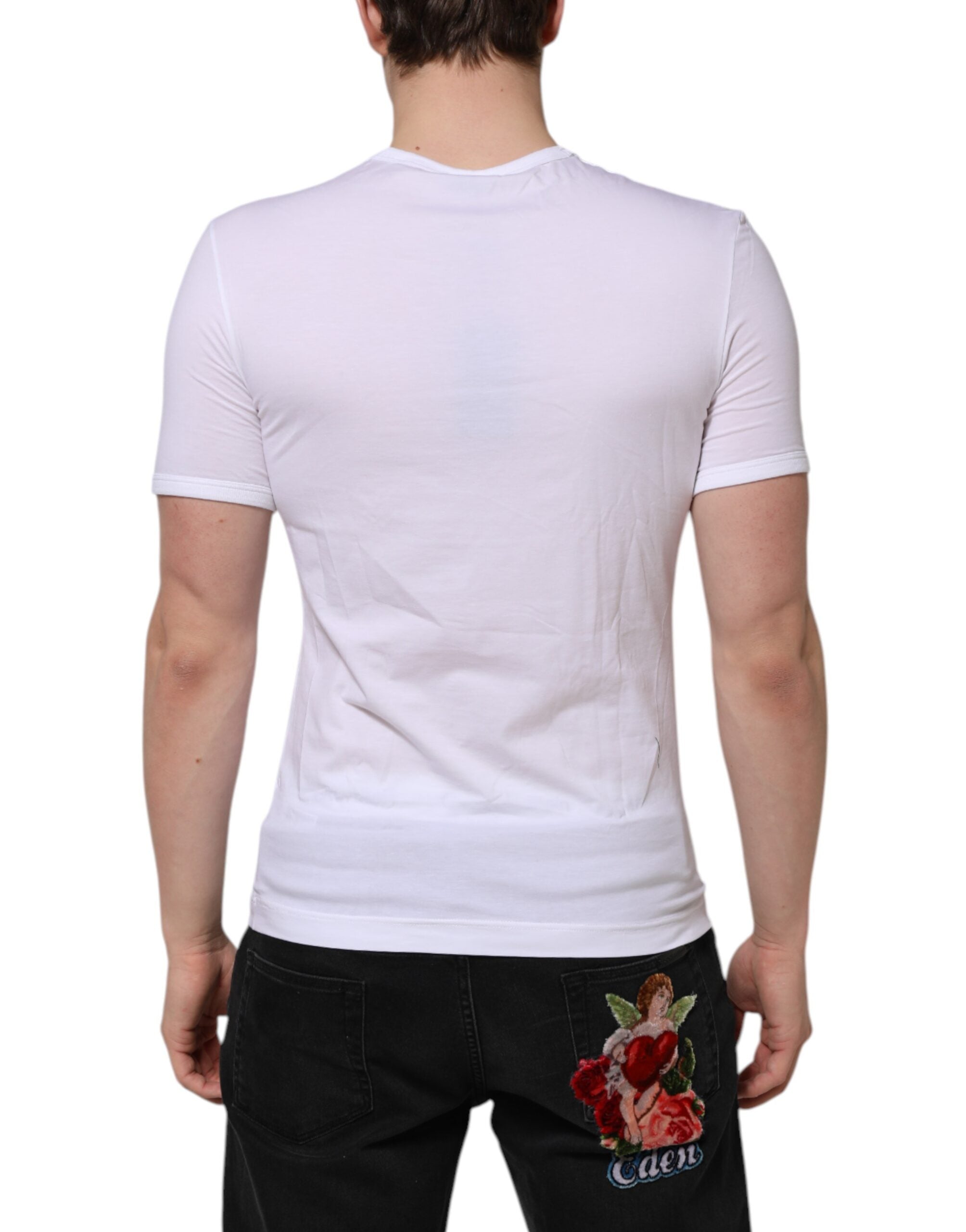 T-shirt blanc à manches courtes et col en V Dolce &amp; Gabbana