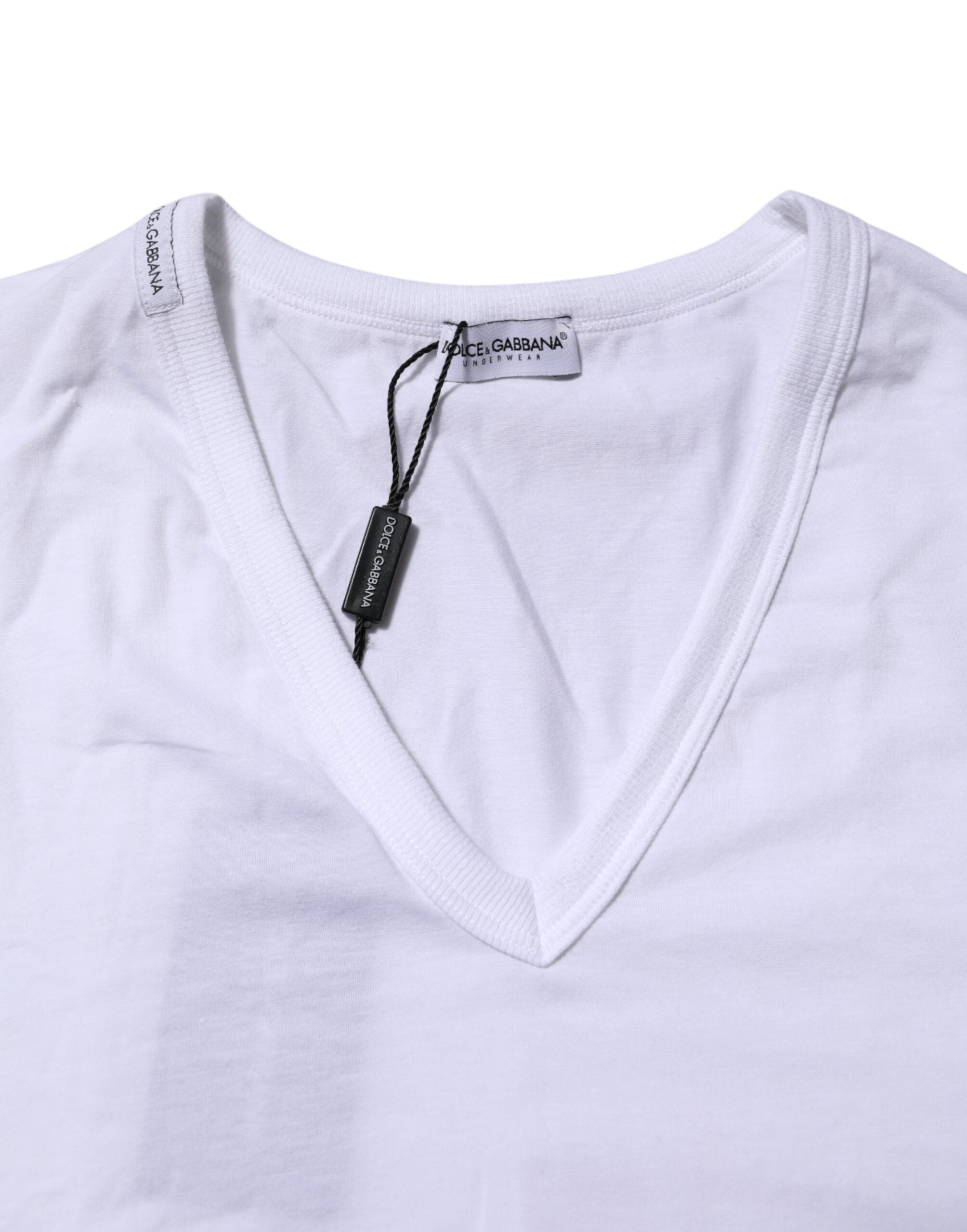 T-shirt blanc à manches courtes et col en V Dolce &amp; Gabbana