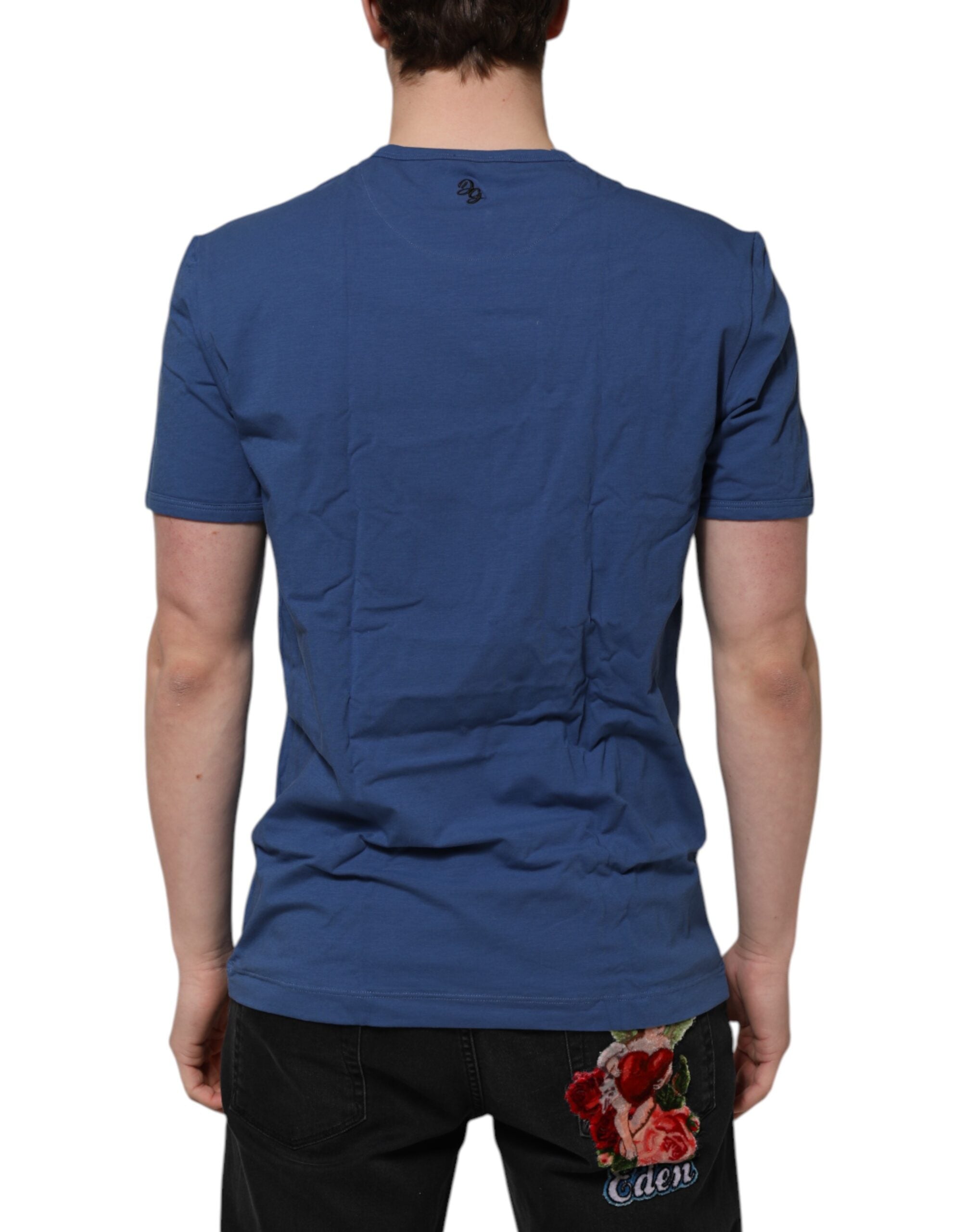 T-shirt col rond en coton bleu Dolce &amp; Gabbana pour homme