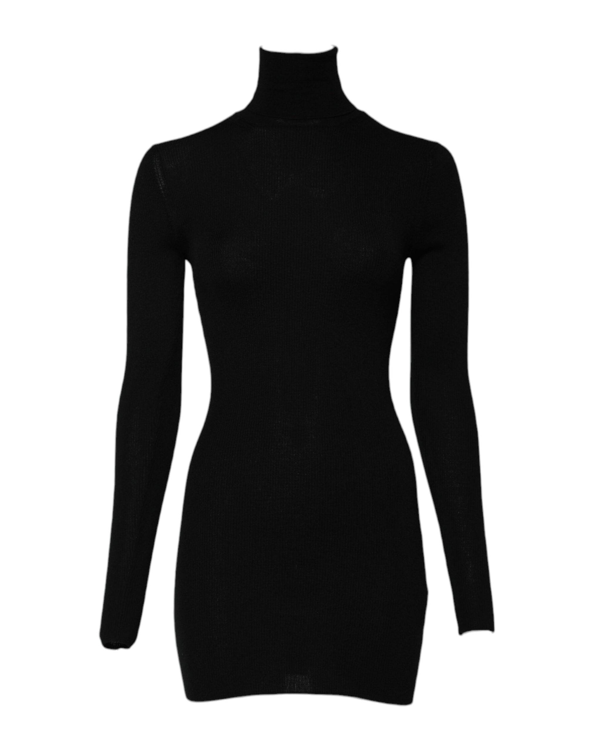 Dolce &amp; Gabbana – Schwarzes Minikleid mit langen Ärmeln und Rollkragen