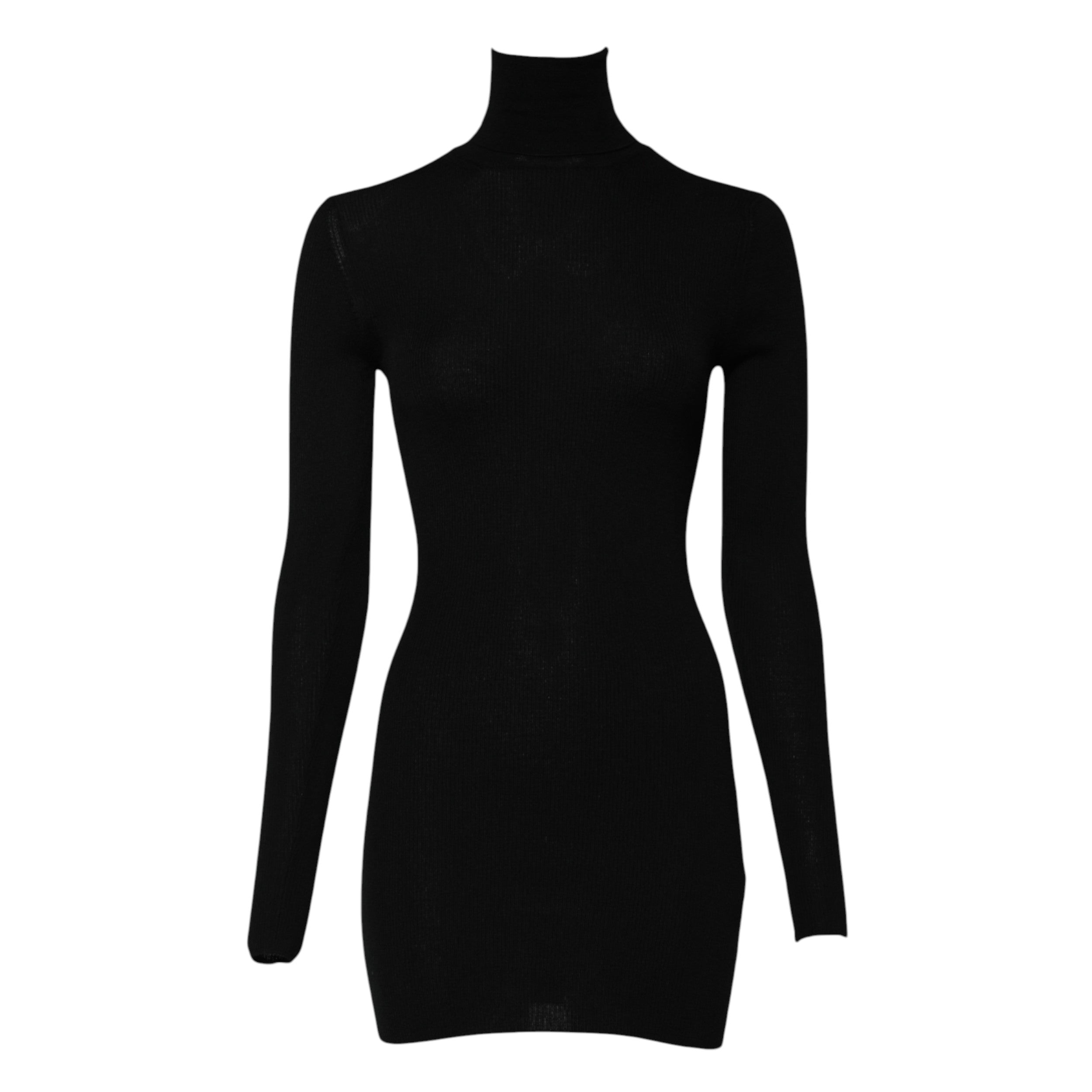 Dolce &amp; Gabbana – Schwarzes Minikleid mit langen Ärmeln und Rollkragen