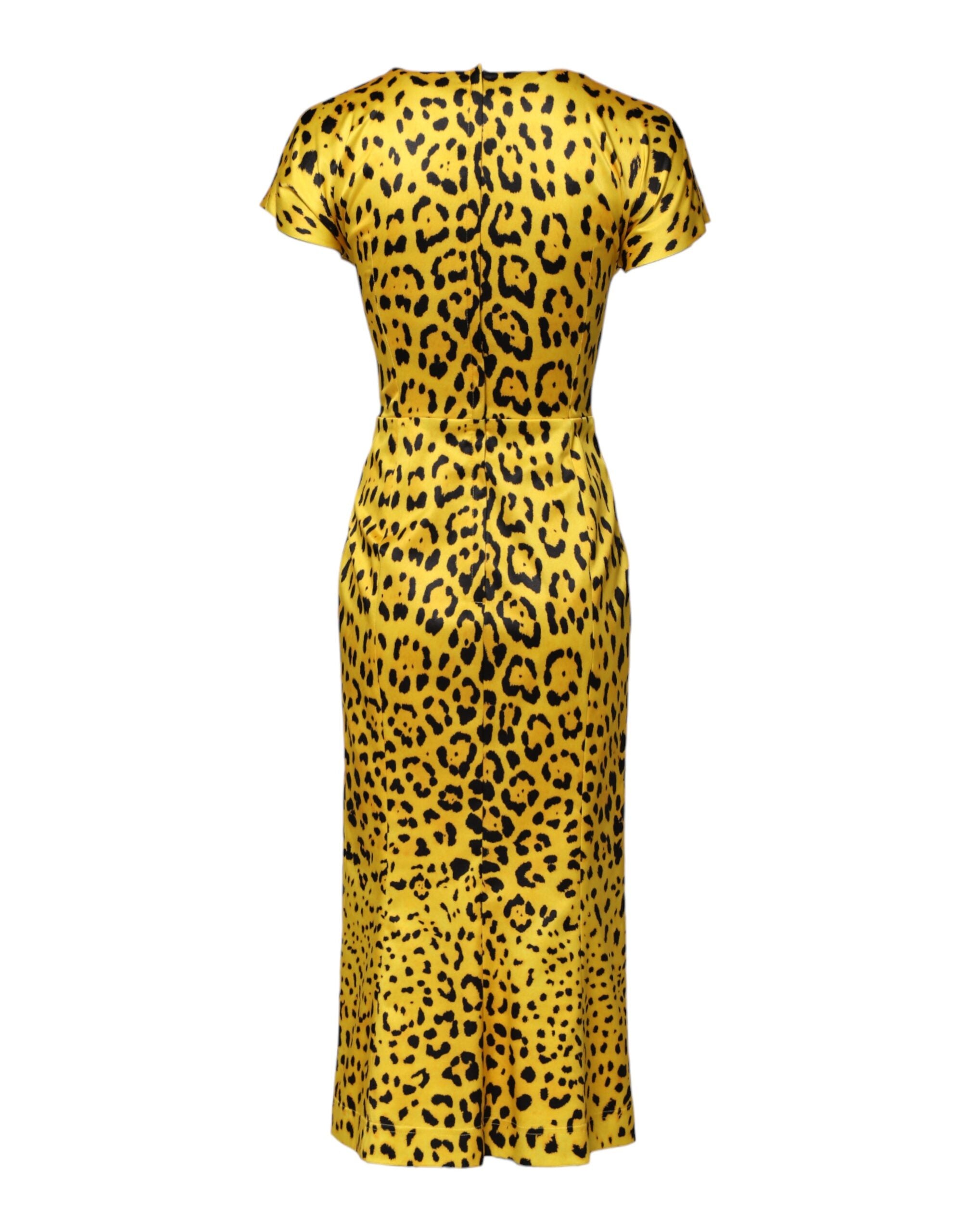 Dolce &amp; Gabbana – Gelbes Midi-Etuikleid aus Polyester mit Leopardenmuster