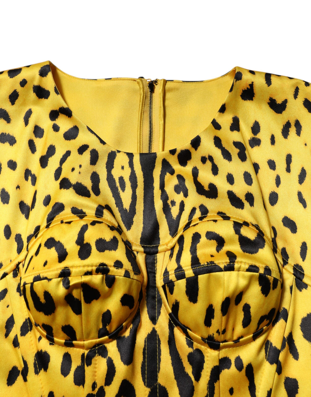 Dolce &amp; Gabbana – Gelbes Midi-Etuikleid aus Polyester mit Leopardenmuster