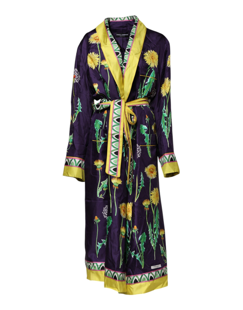 Dolce &amp; Gabbana – Blauer Wickelmantel aus Seide mit Blumenmuster und langen Ärmeln