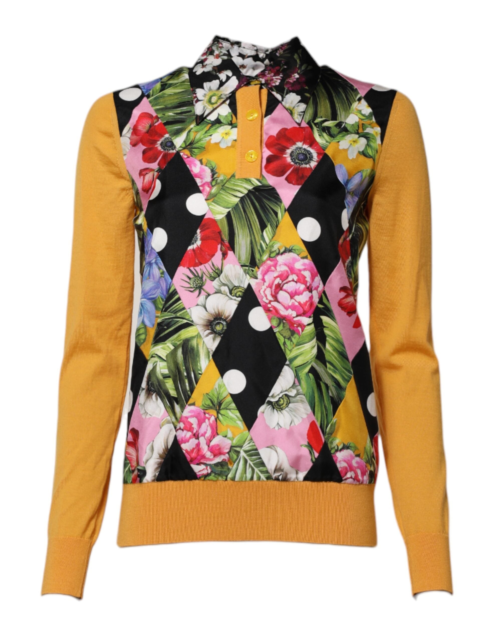 Polo à manches longues à fleurs multicolores Dolce &amp; Gabbana