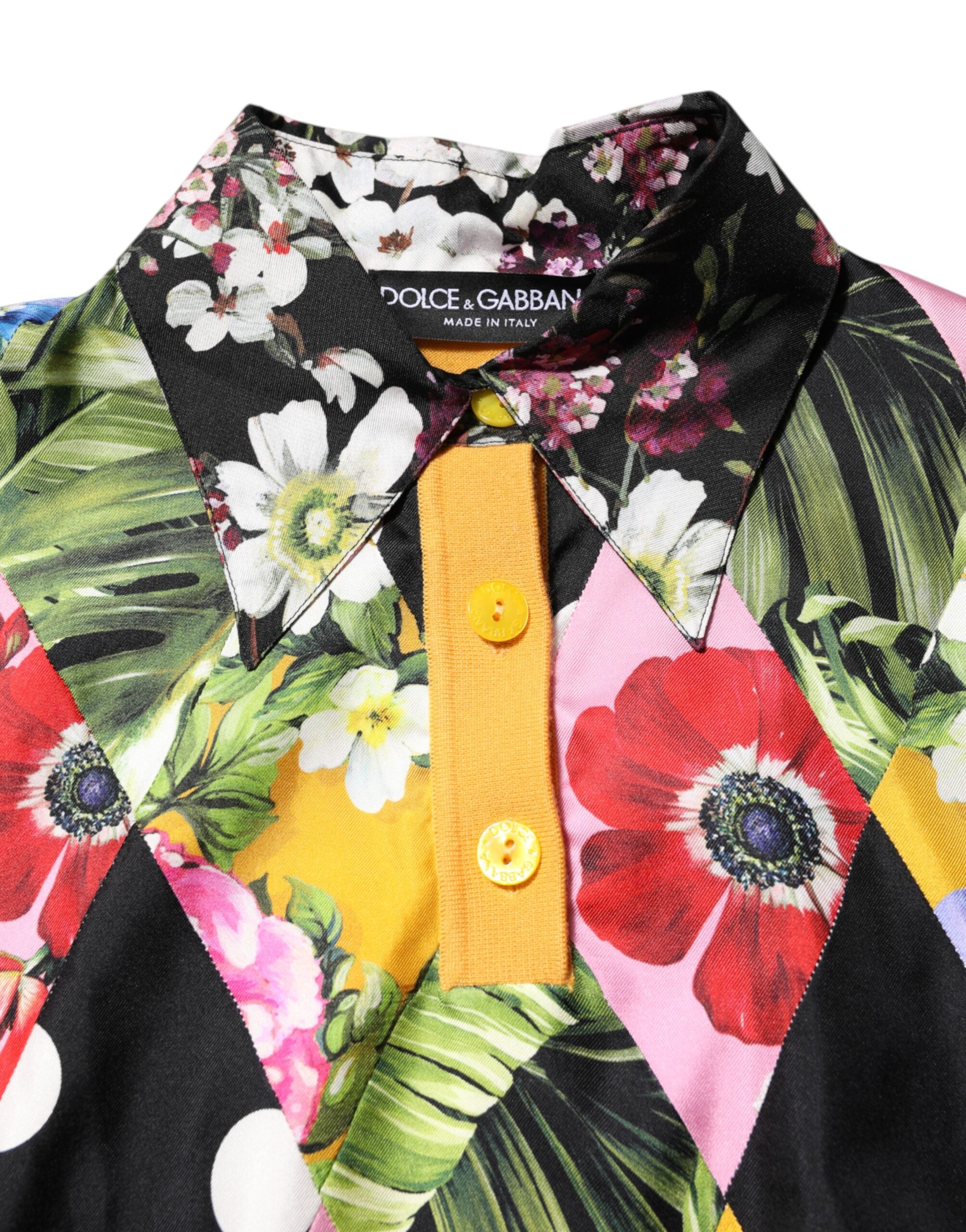Polo à manches longues à fleurs multicolores Dolce &amp; Gabbana