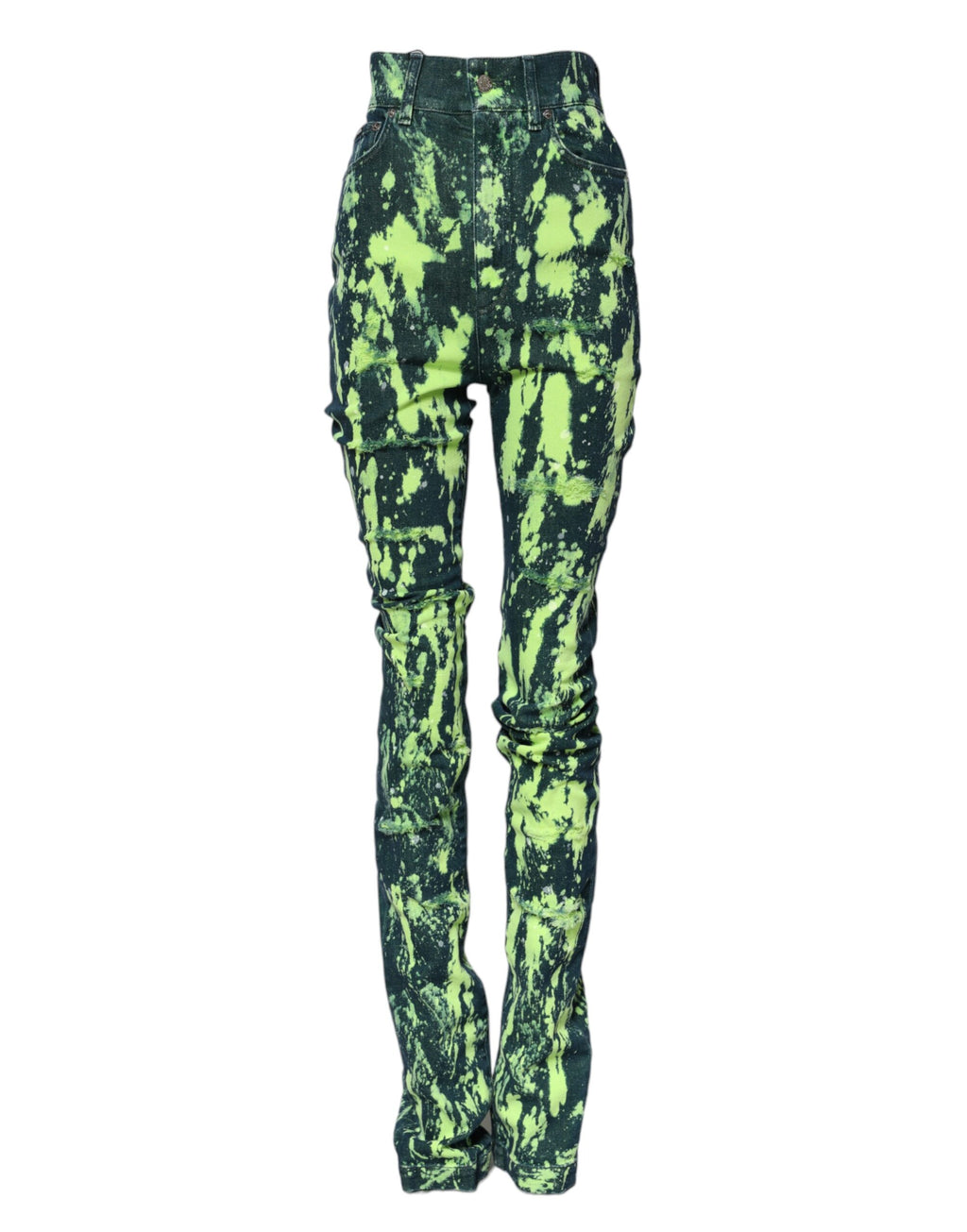 Jean taille haute en denim vert Dolce &amp; Gabbana Color Splash