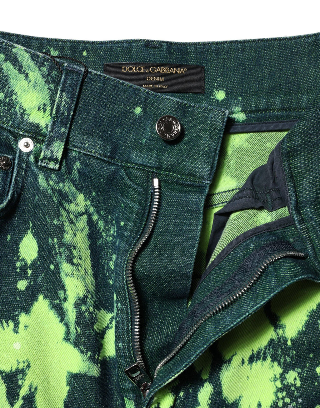 Jean taille haute en denim vert Dolce &amp; Gabbana Color Splash