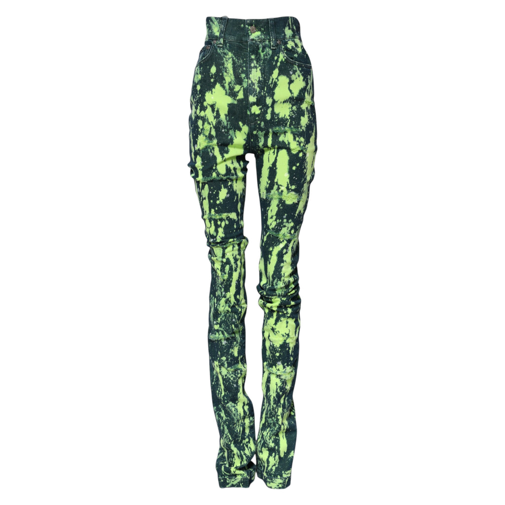 Jean taille haute en denim vert Dolce &amp; Gabbana Color Splash