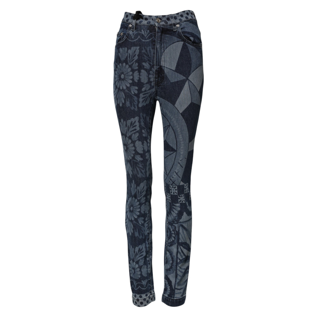 Jean skinny en coton à imprimé graphique bleu Dolce &amp; Gabbana 