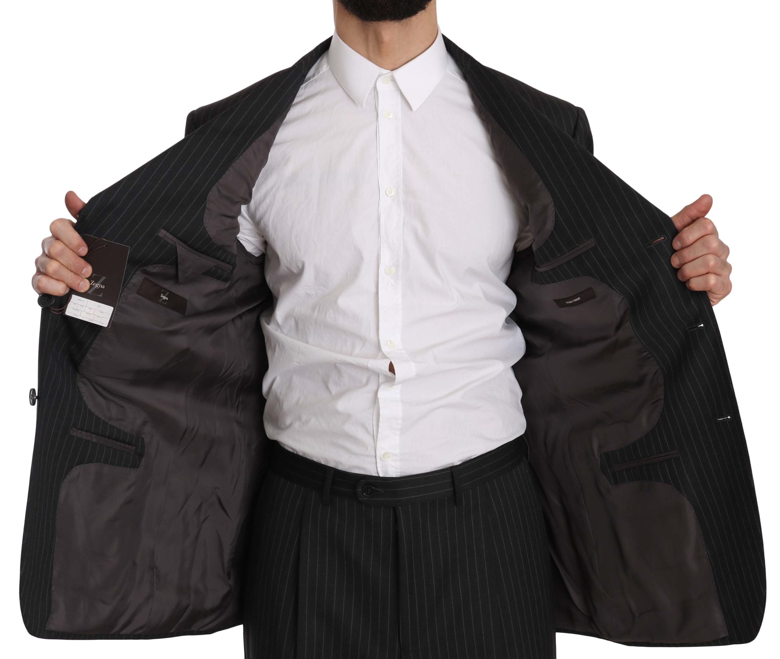 Z ZEGNA Eleganter schwarz gestreifter Wollanzug