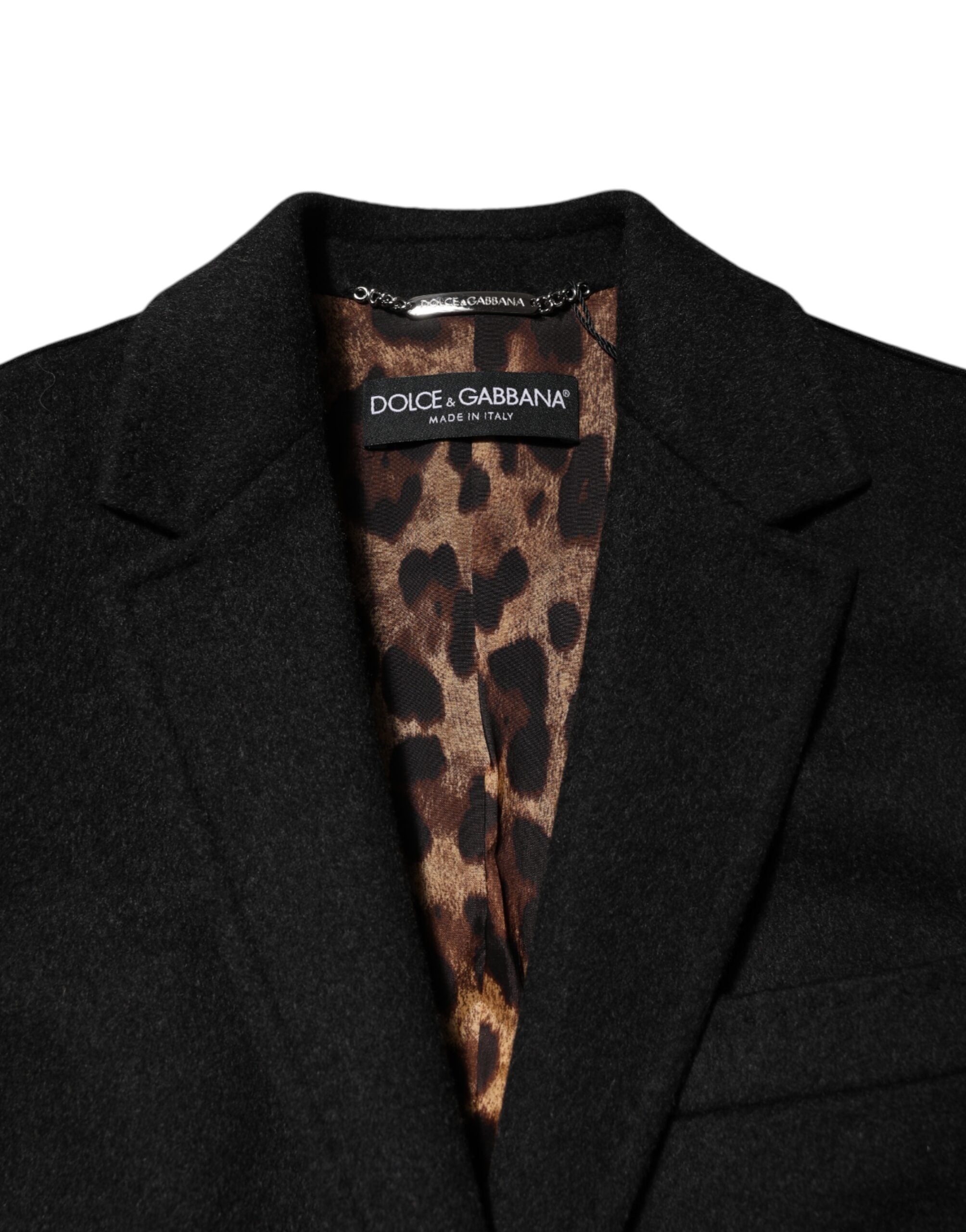 Dolce &amp; Gabbana – Schwarze Trenchcoat-Jacke aus Wolle mit langen Ärmeln