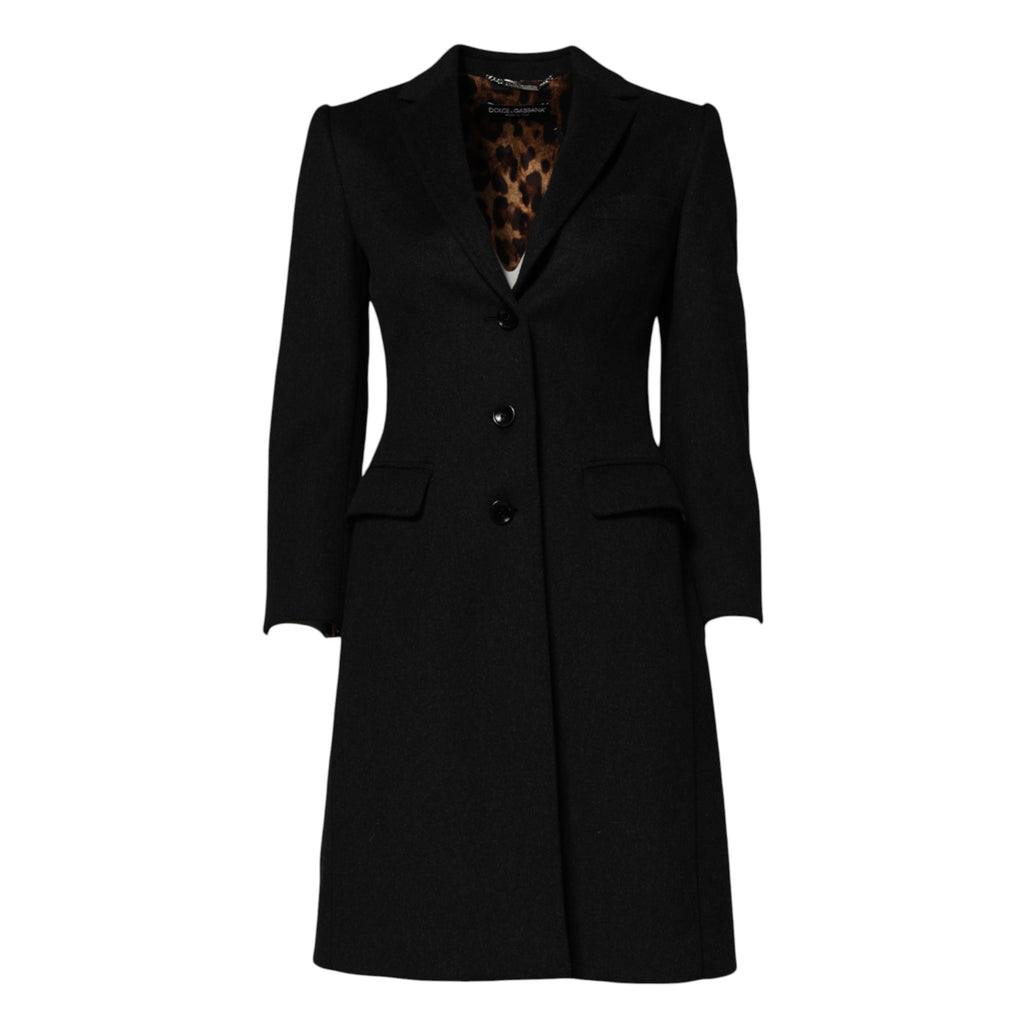 Dolce &amp; Gabbana – Schwarze Trenchcoat-Jacke aus Wolle mit langen Ärmeln