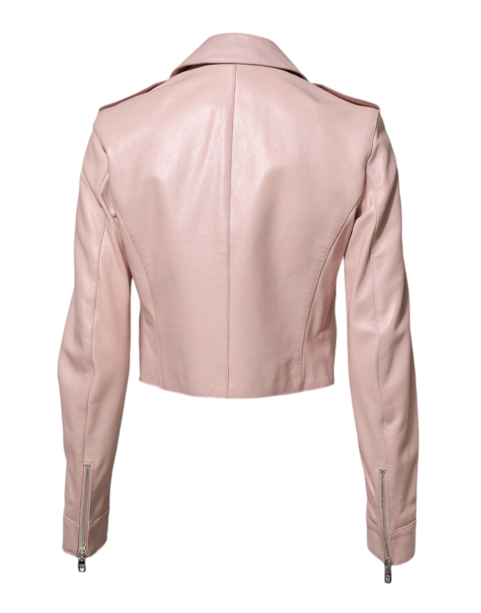 Dolce &amp; Gabbana Veste motard en cuir rose clair à col pour femme