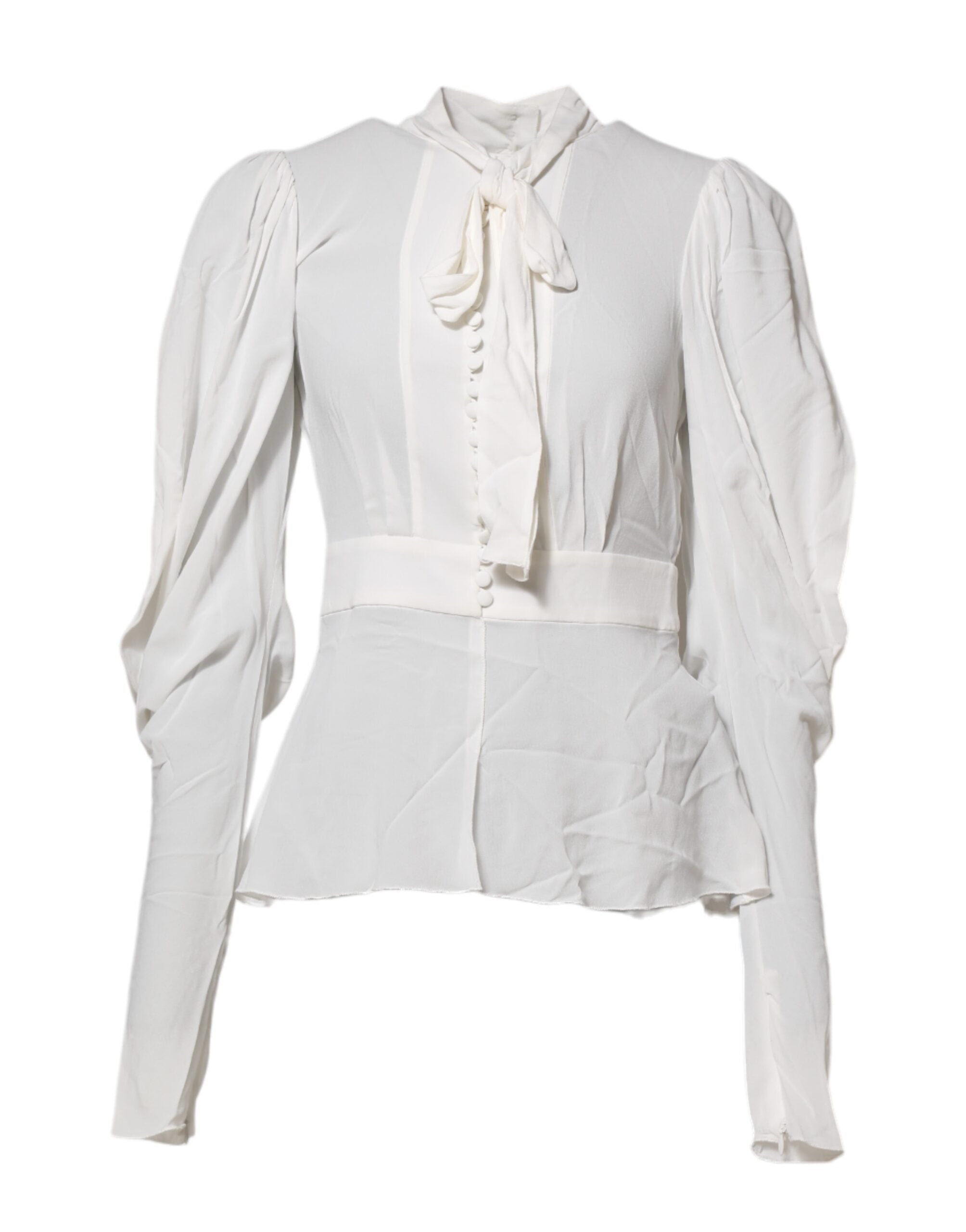 Dolce &amp; Gabbana Haut à manches longues en viscose blanche avec col Ascot