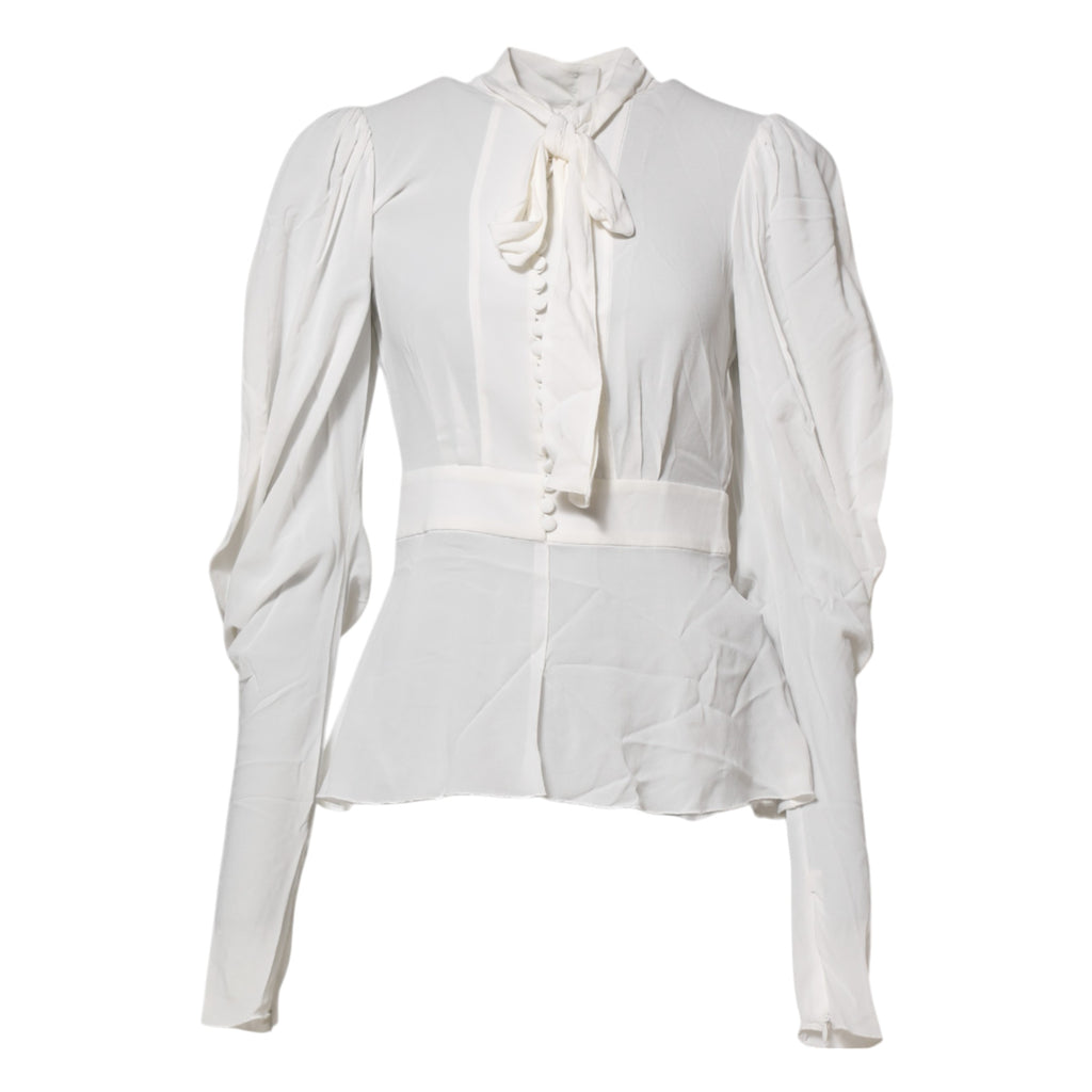 Dolce &amp; Gabbana Haut à manches longues en viscose blanche avec col Ascot