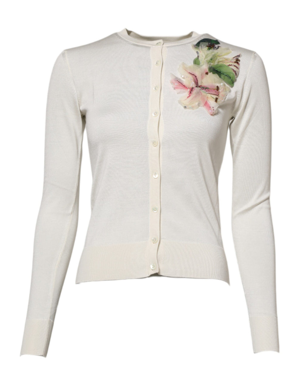 Pull cardigan boutonné en soie blanche Dolce &amp; Gabbana Lily