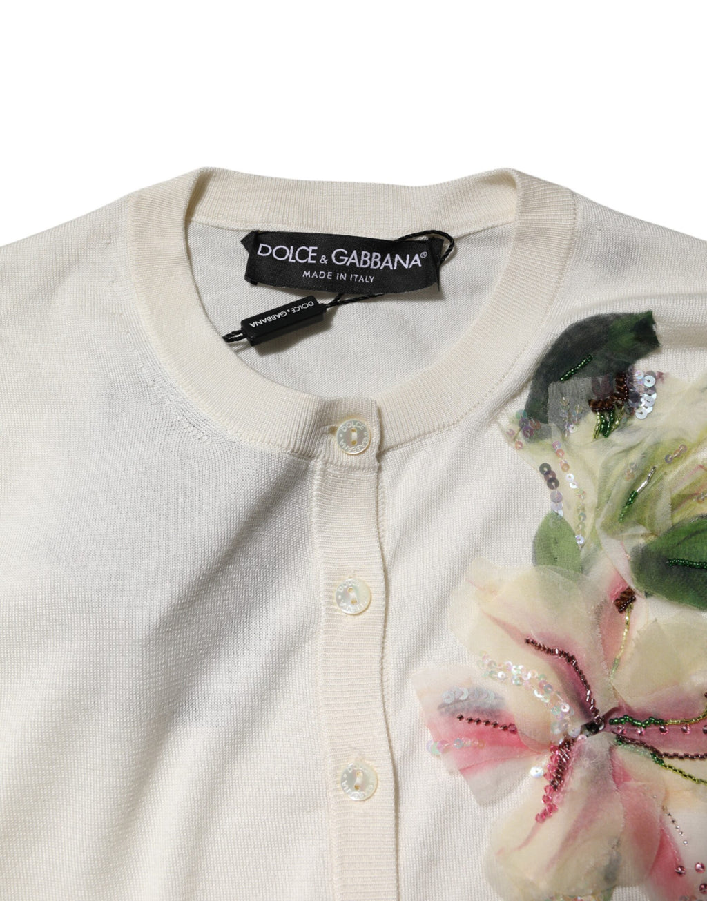 Pull cardigan boutonné en soie blanche Dolce &amp; Gabbana Lily