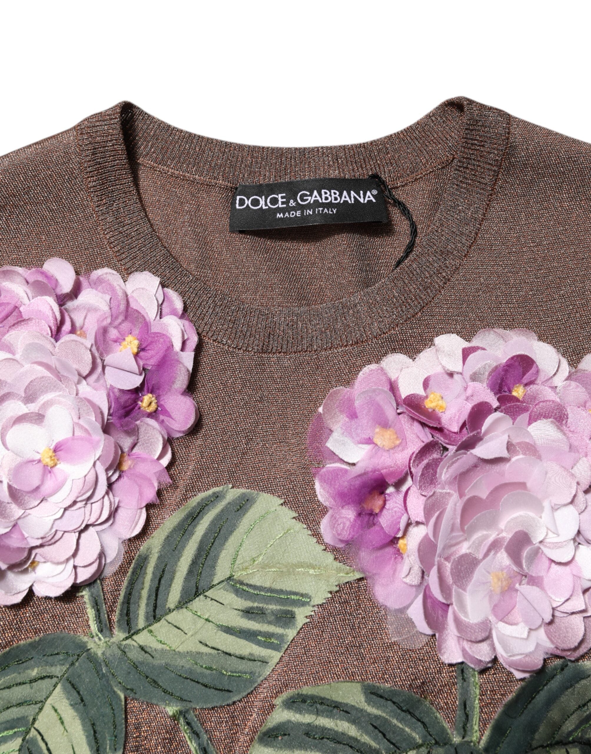 Chemisier à col rond orné de lys marron Dolce &amp; Gabbana