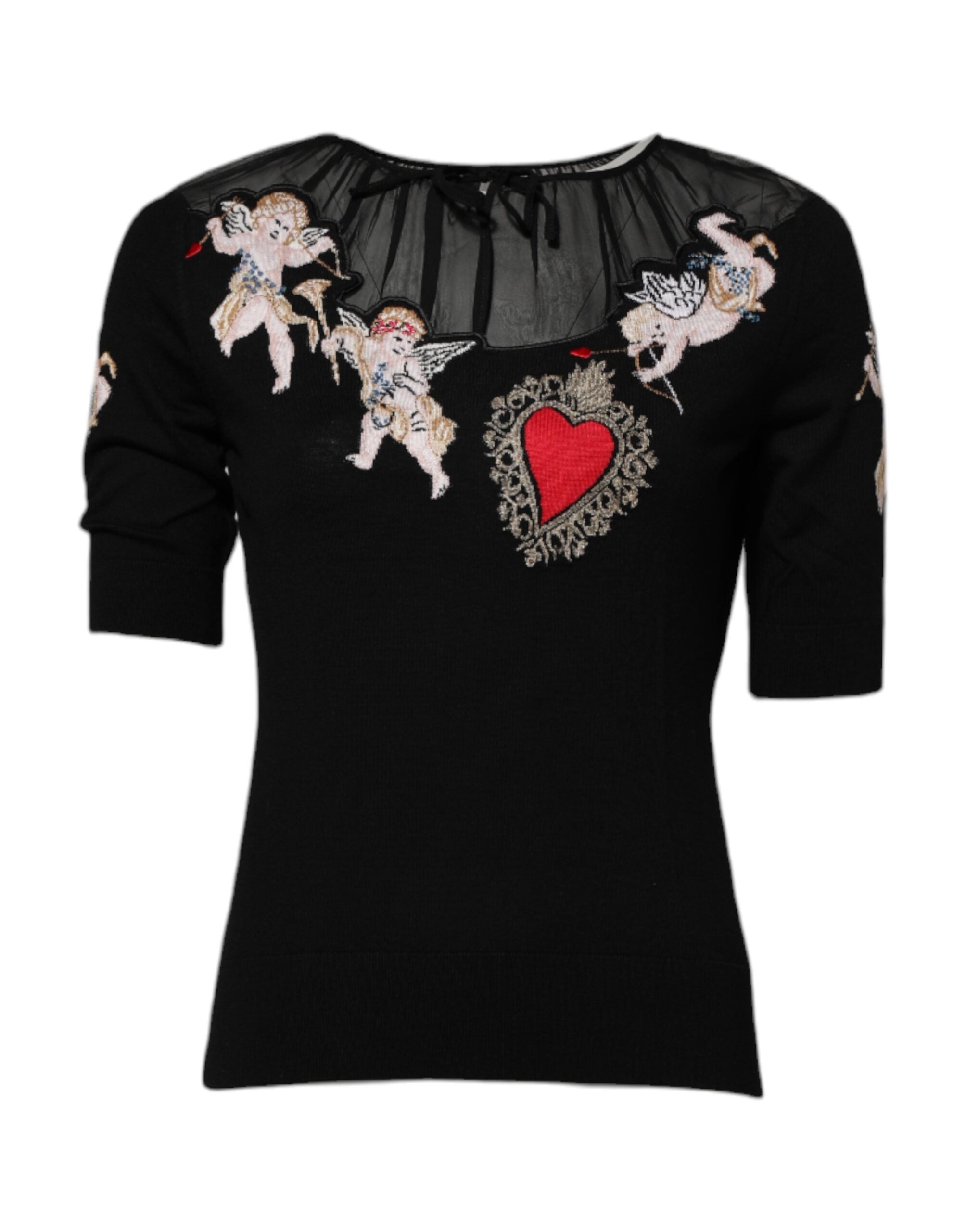 Dolce &amp; Gabbana Haut ras du cou noir brodé Sacré-Cœur