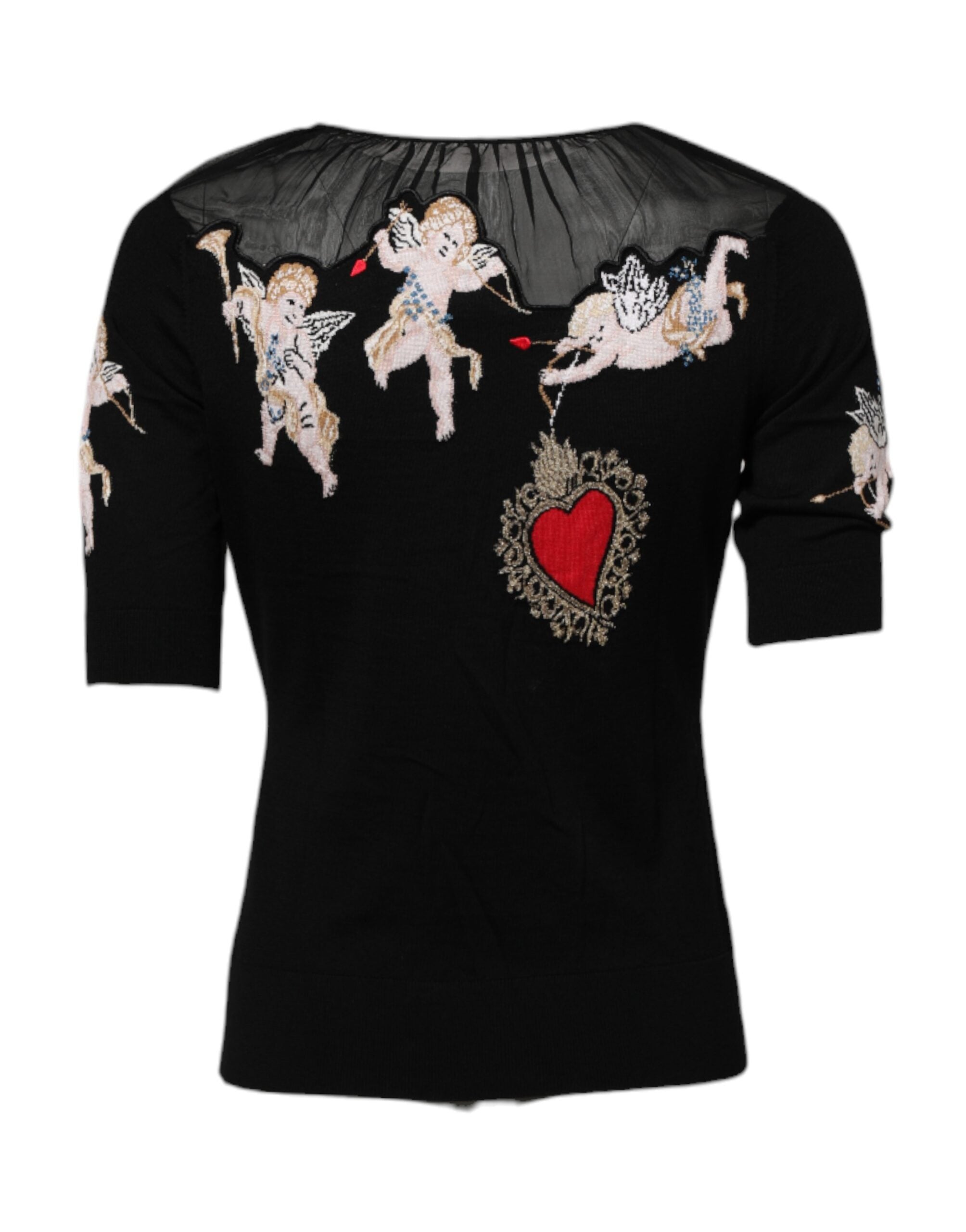 Dolce &amp; Gabbana Haut ras du cou noir brodé Sacré-Cœur