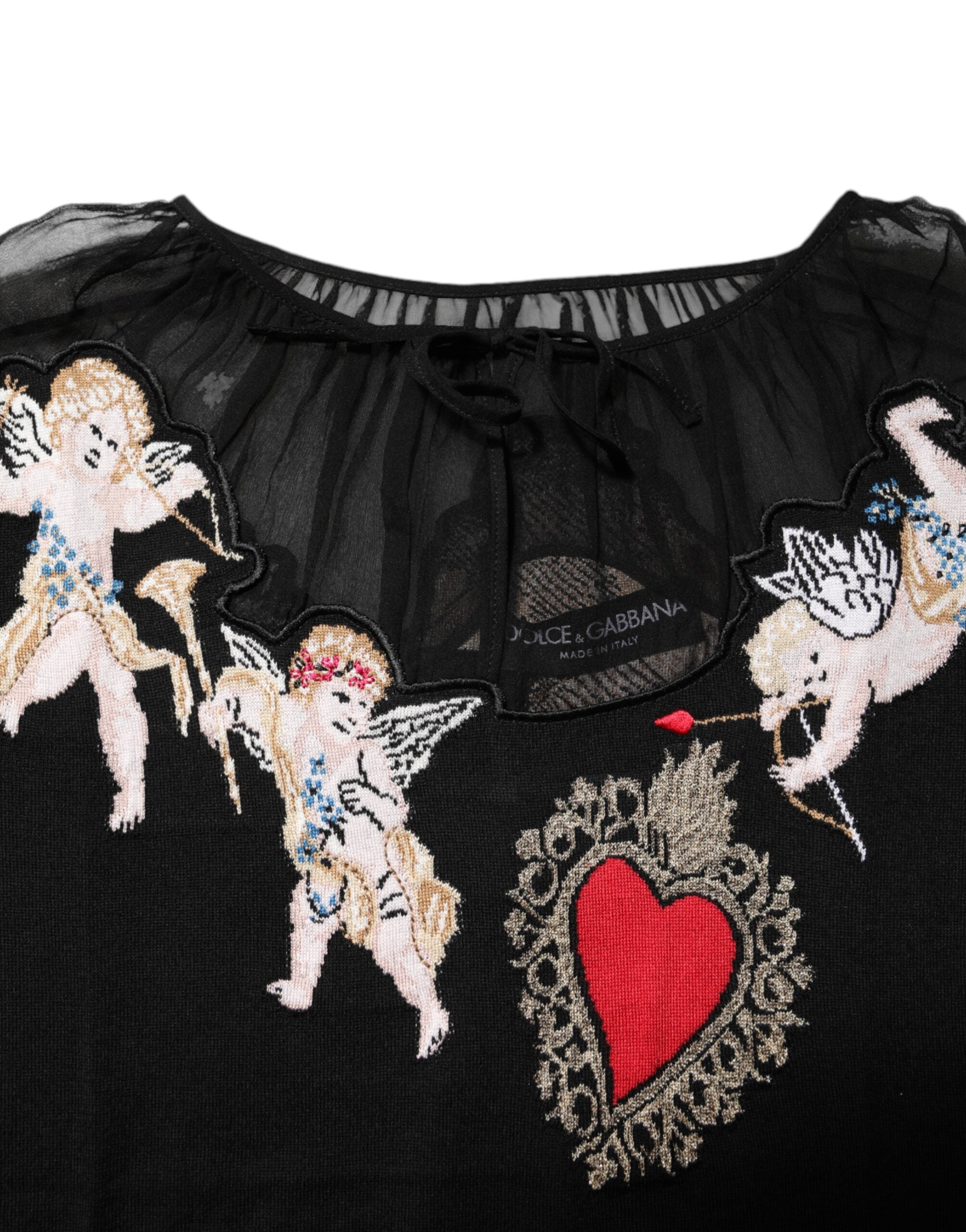 Dolce &amp; Gabbana Haut ras du cou noir brodé Sacré-Cœur