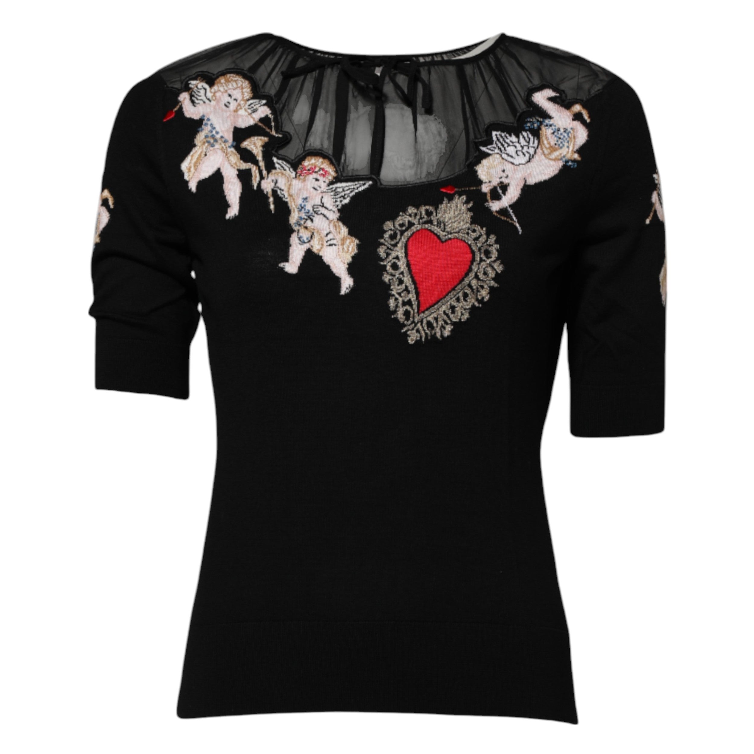 Dolce &amp; Gabbana Haut ras du cou noir brodé Sacré-Cœur