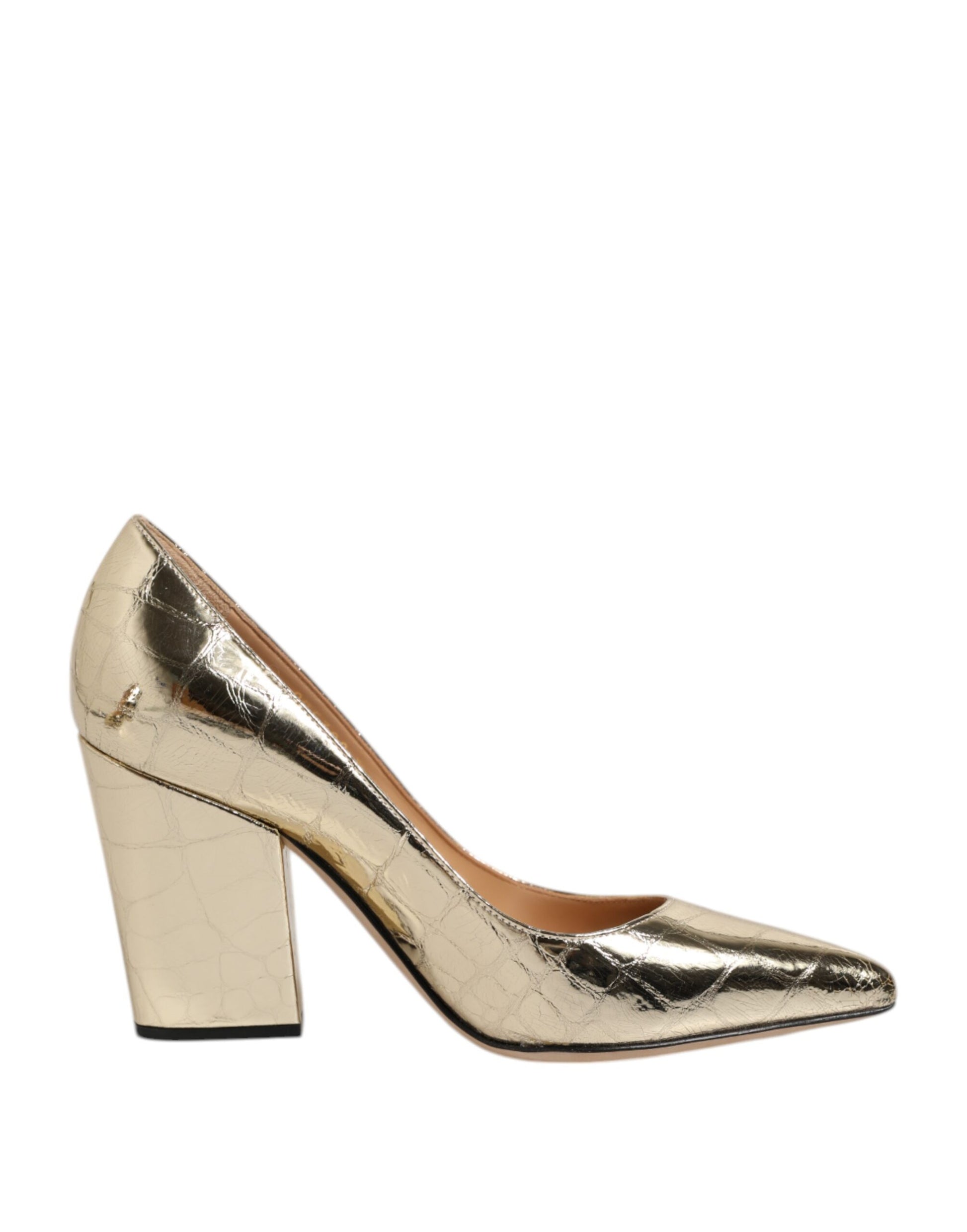 Sergio Rossi – Goldfarbene Lederschuhe mit spitzer Zehenpartie und Blockabsatz