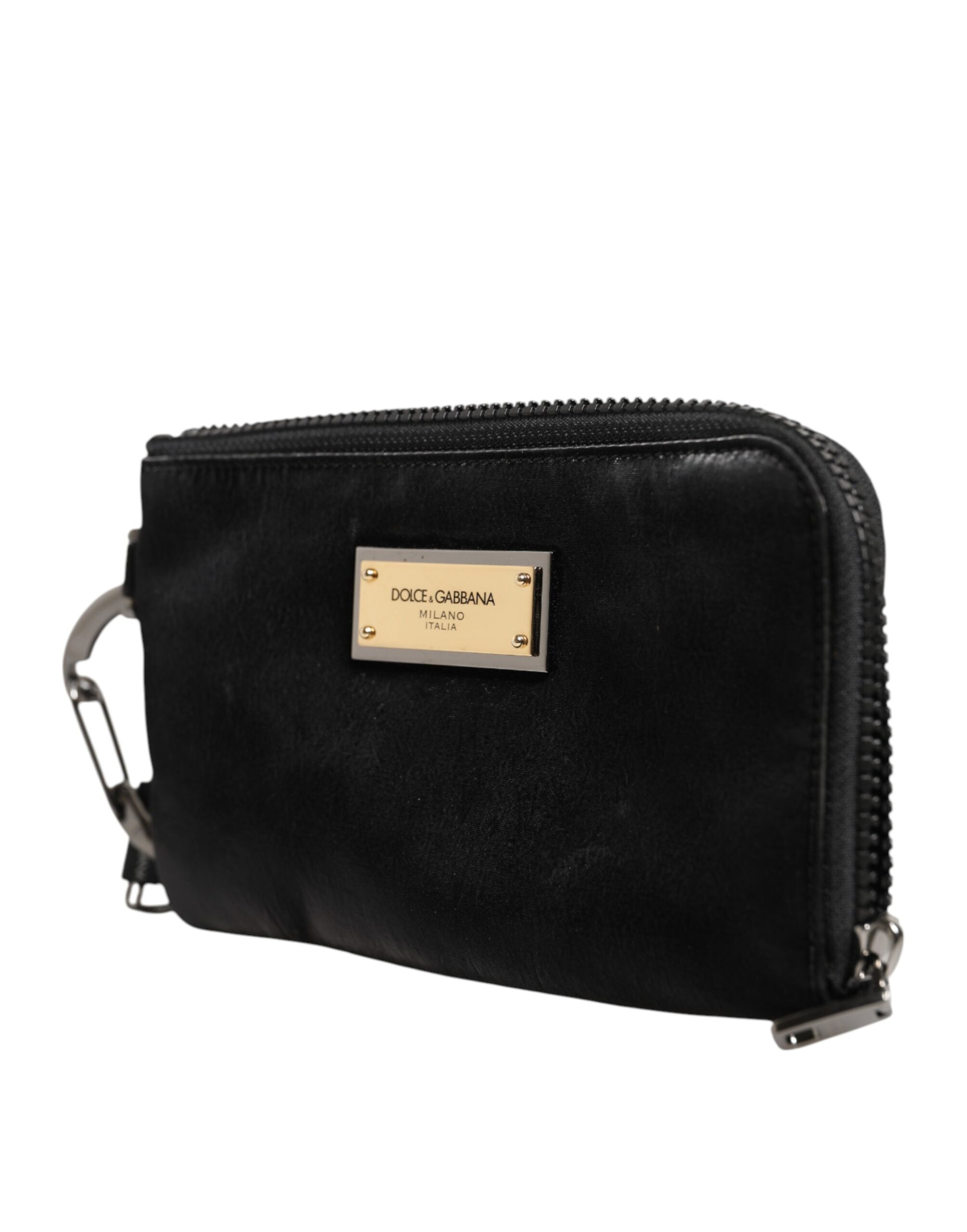 Pochette porte-clés Dolce &amp; Gabbana en nylon noir avec logo