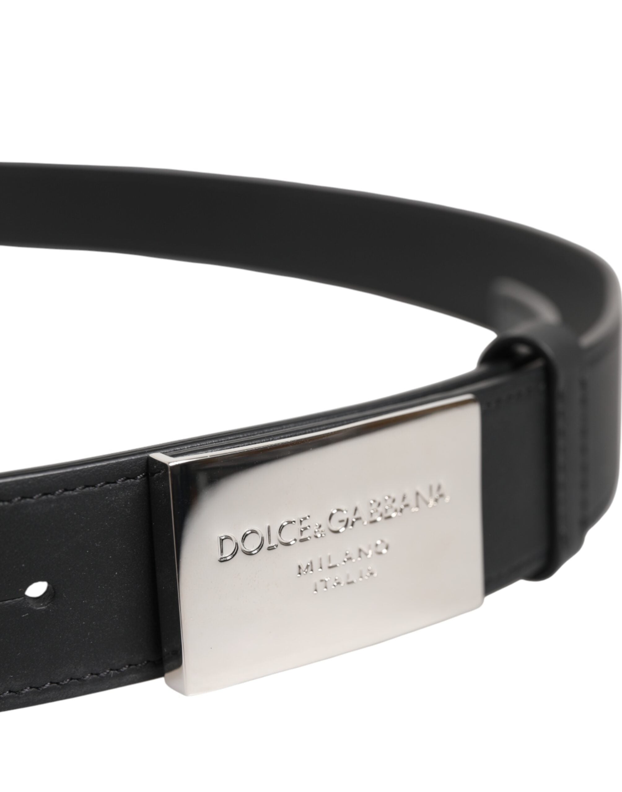 Dolce &amp; Gabbana Gürtel aus schwarzem Leder mit silberner Metall-Logoschnalle