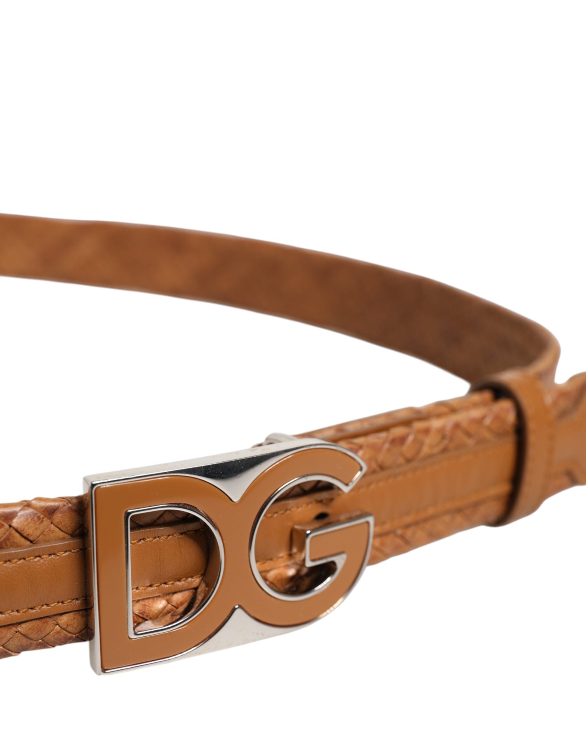 Dolce &amp; Gabbana – Brauner geflochtener Gürtel mit DG-Logoschnalle aus Metall