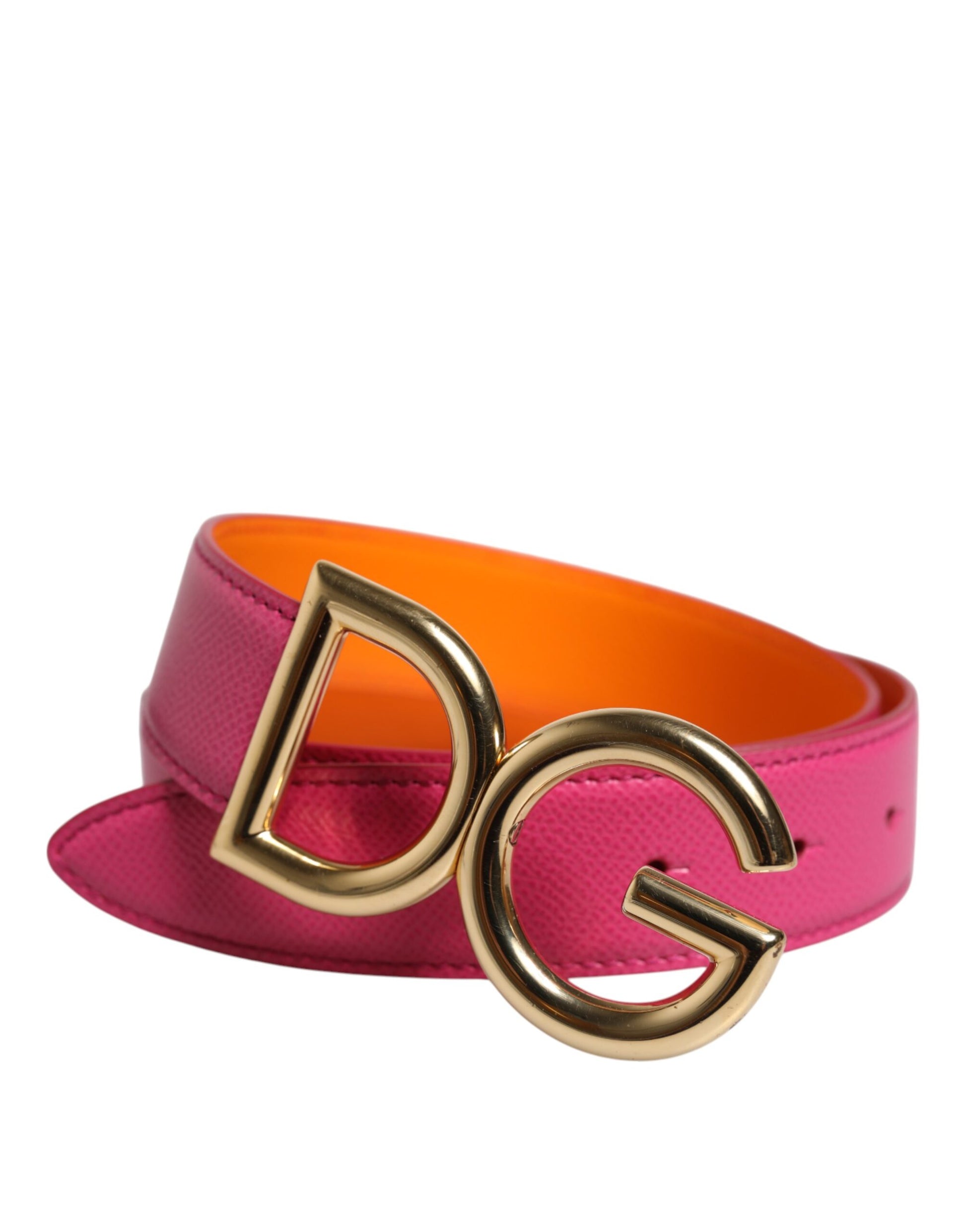 Dolce &amp; Gabbana – Wendbarer Gürtel aus rosa-orangefarbenem Kalbsleder