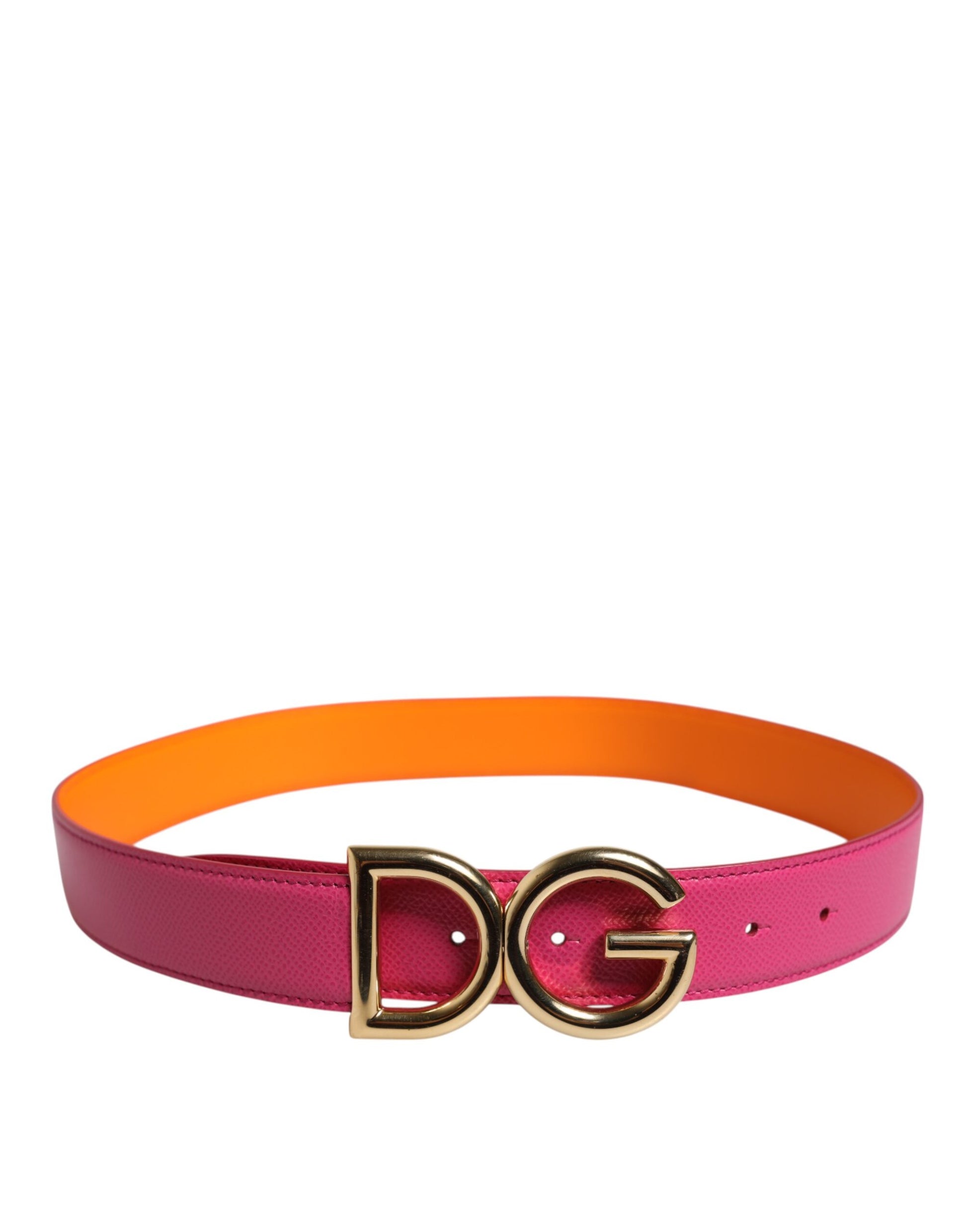 Dolce &amp; Gabbana – Wendbarer Gürtel aus rosa-orangefarbenem Kalbsleder