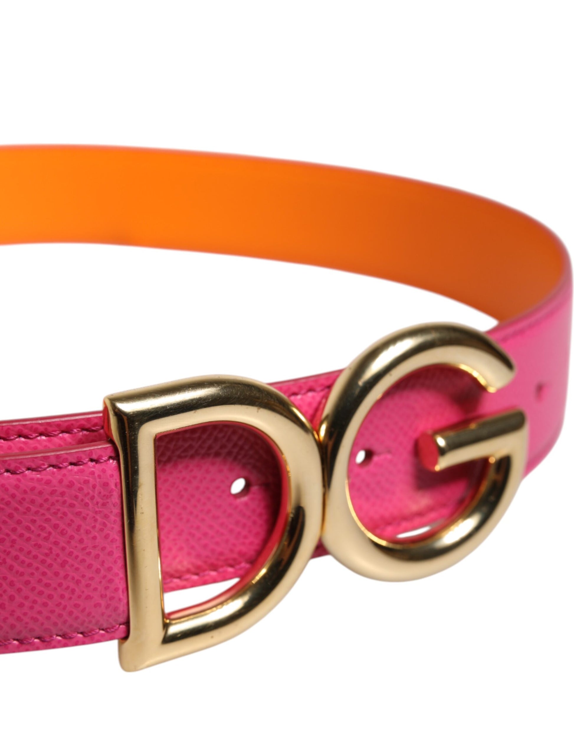Dolce &amp; Gabbana – Wendbarer Gürtel aus rosa-orangefarbenem Kalbsleder