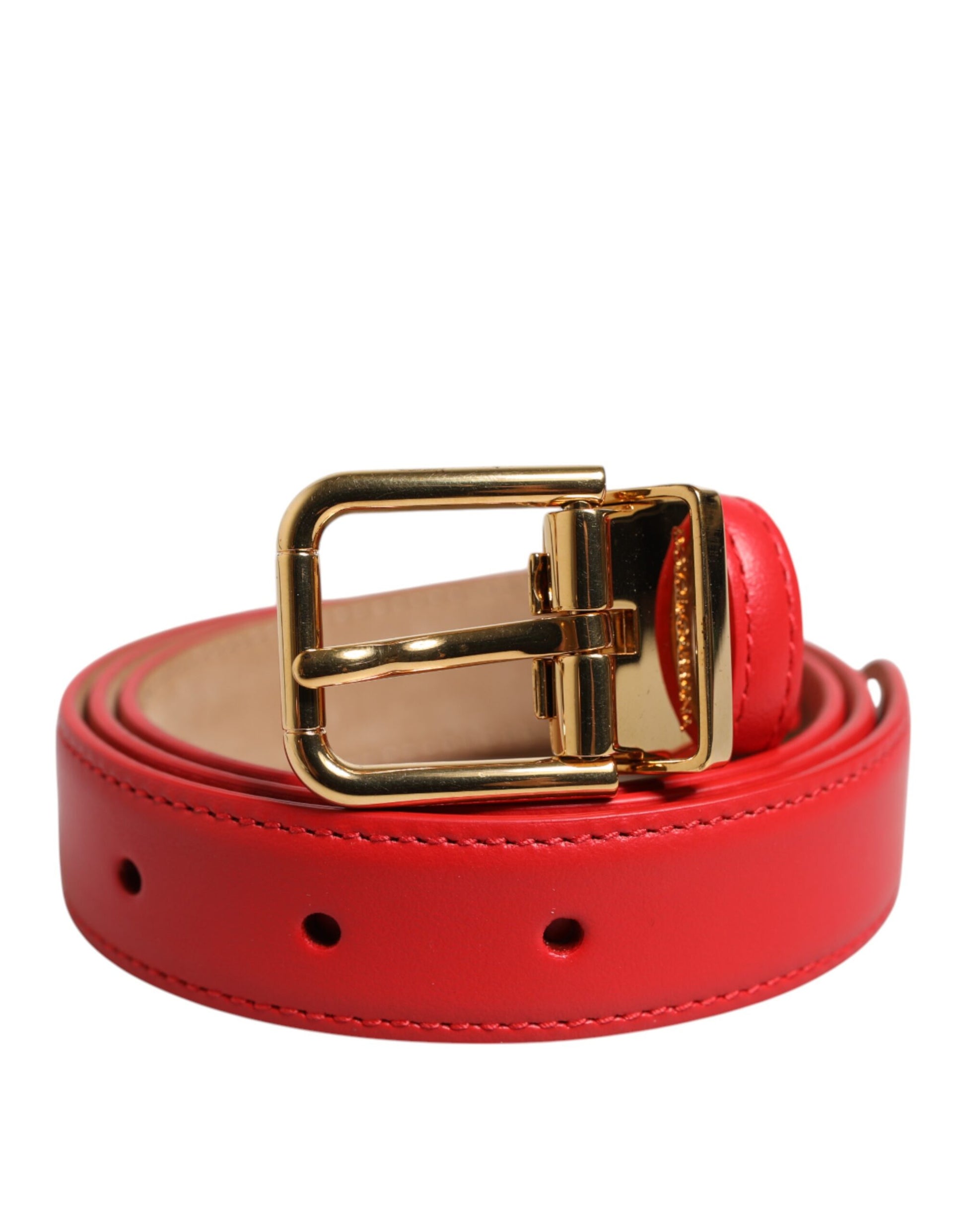 Dolce &amp; Gabbana Cintura-Gürtel aus rotem Leder mit goldener Metallschnalle