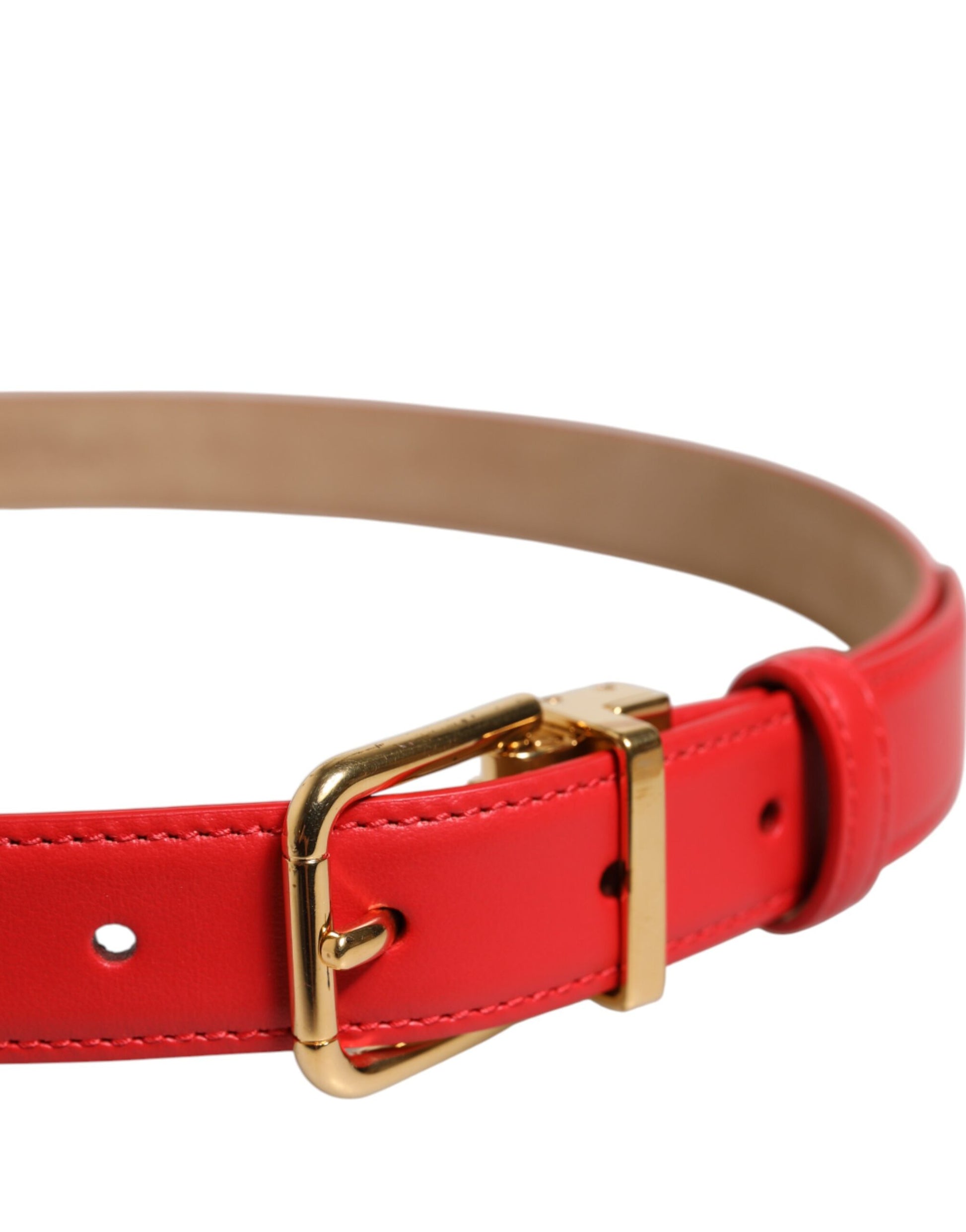 Dolce &amp; Gabbana Cintura-Gürtel aus rotem Leder mit goldener Metallschnalle