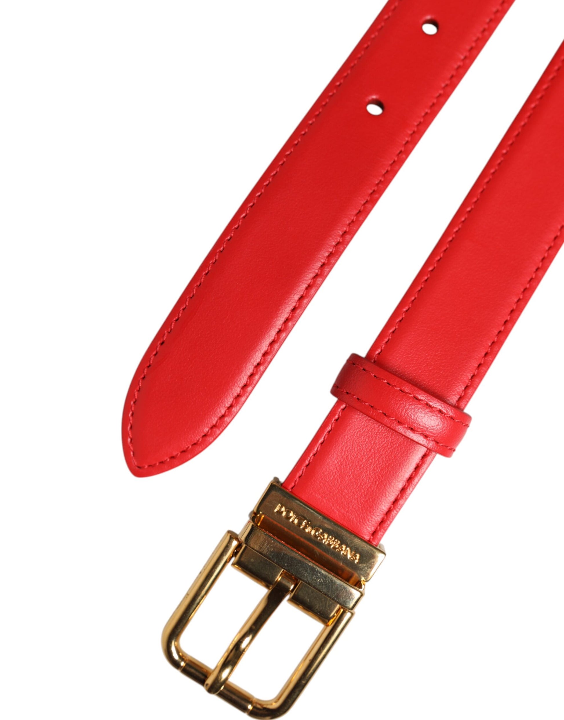 Dolce &amp; Gabbana Cintura-Gürtel aus rotem Leder mit goldener Metallschnalle