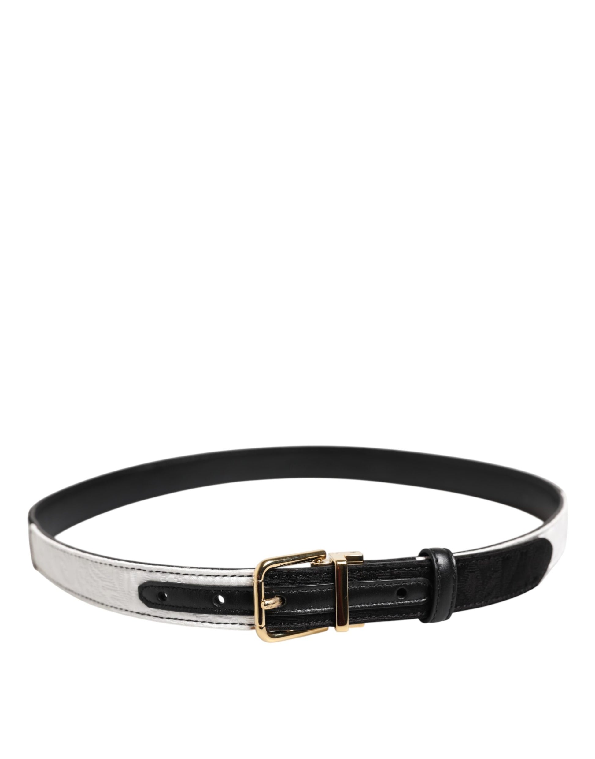 Dolce &amp; Gabbana Schwarz-weißer Patchwork-Gürtel mit goldener Metallschnalle