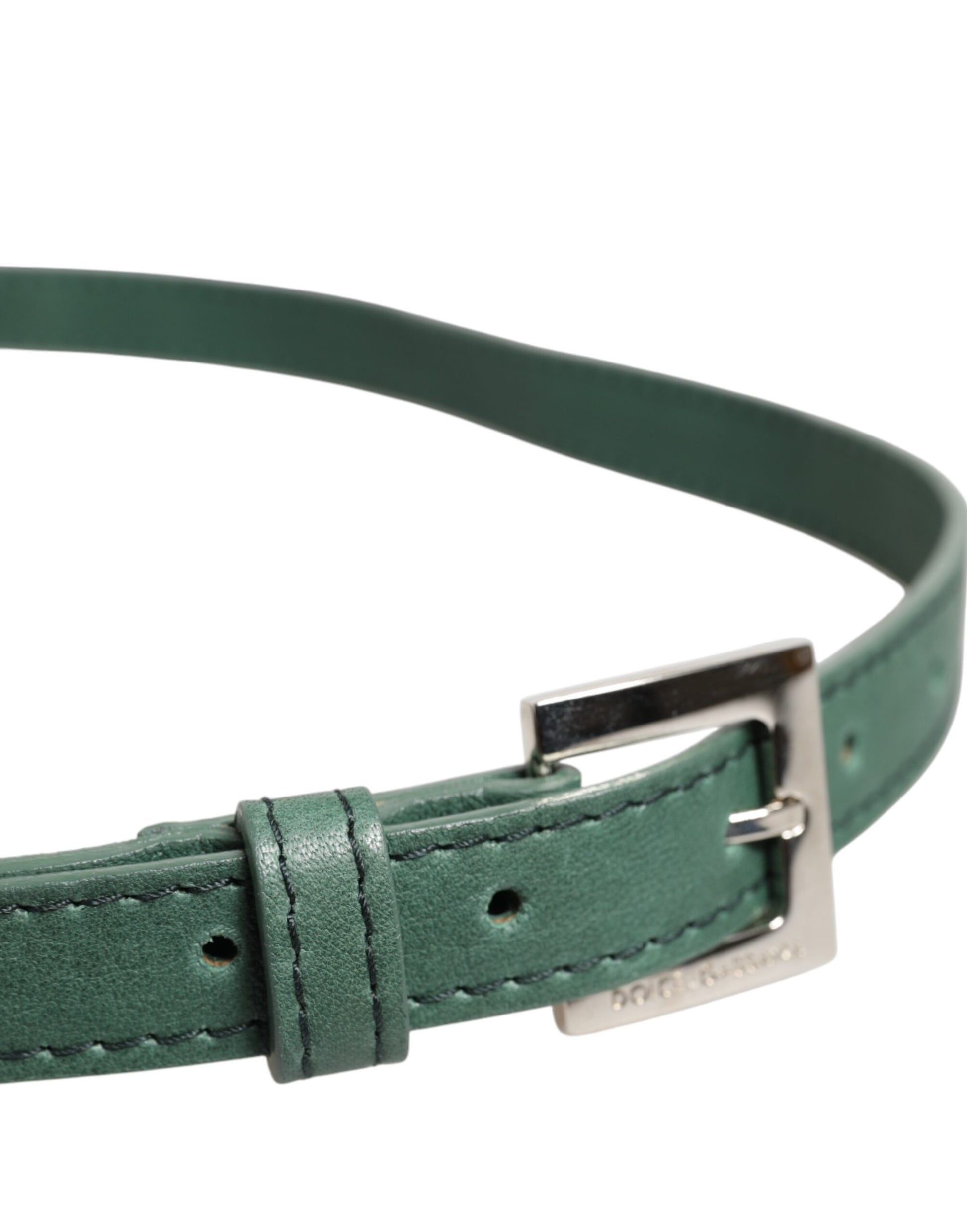 Dolce &amp; Gabbana Dunkelgrüner Ledergürtel mit silberner Metallschnalle