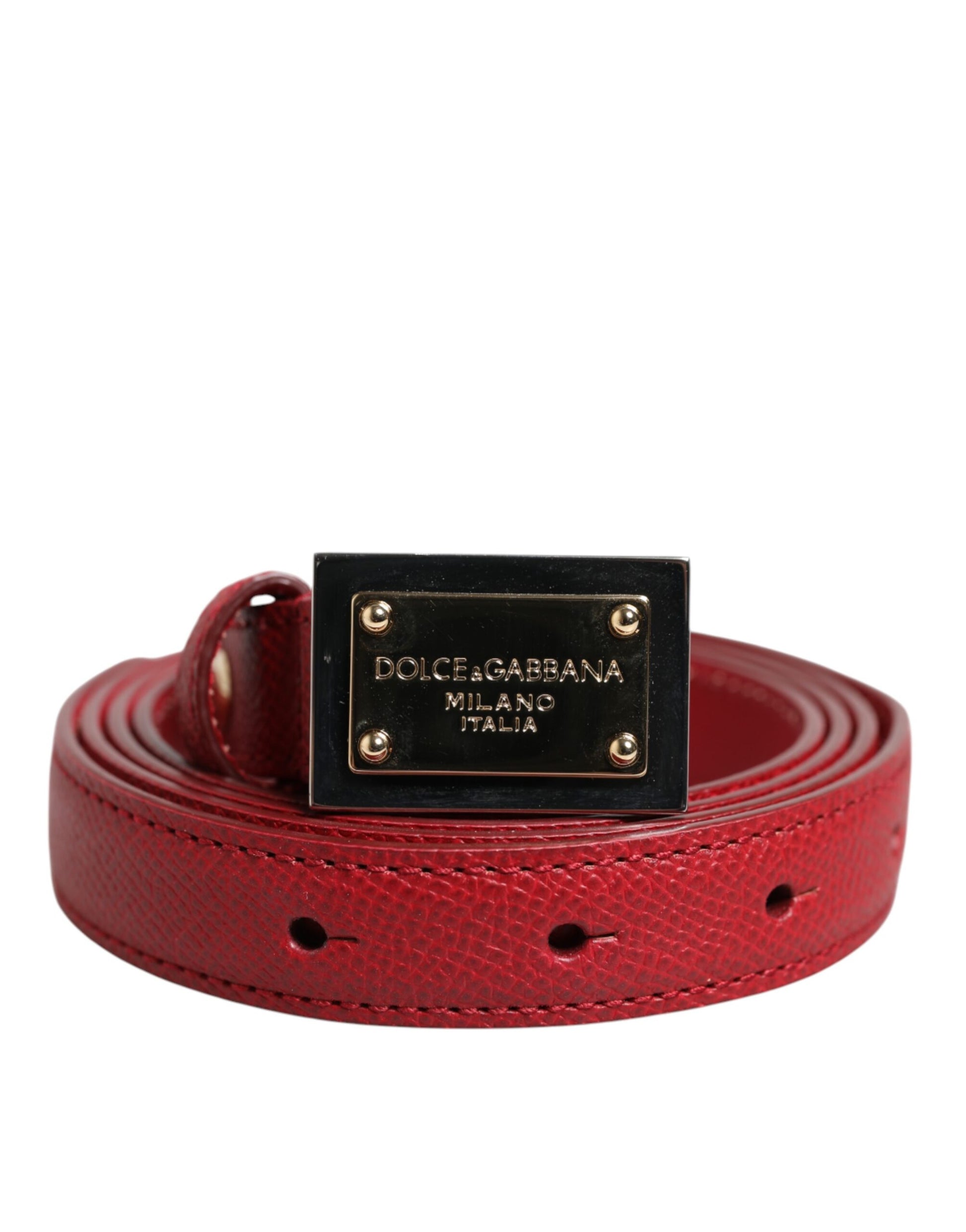 Dolce &amp; Gabbana Cintura-Gürtel aus rotem Leder mit quadratischer Metallschnalle