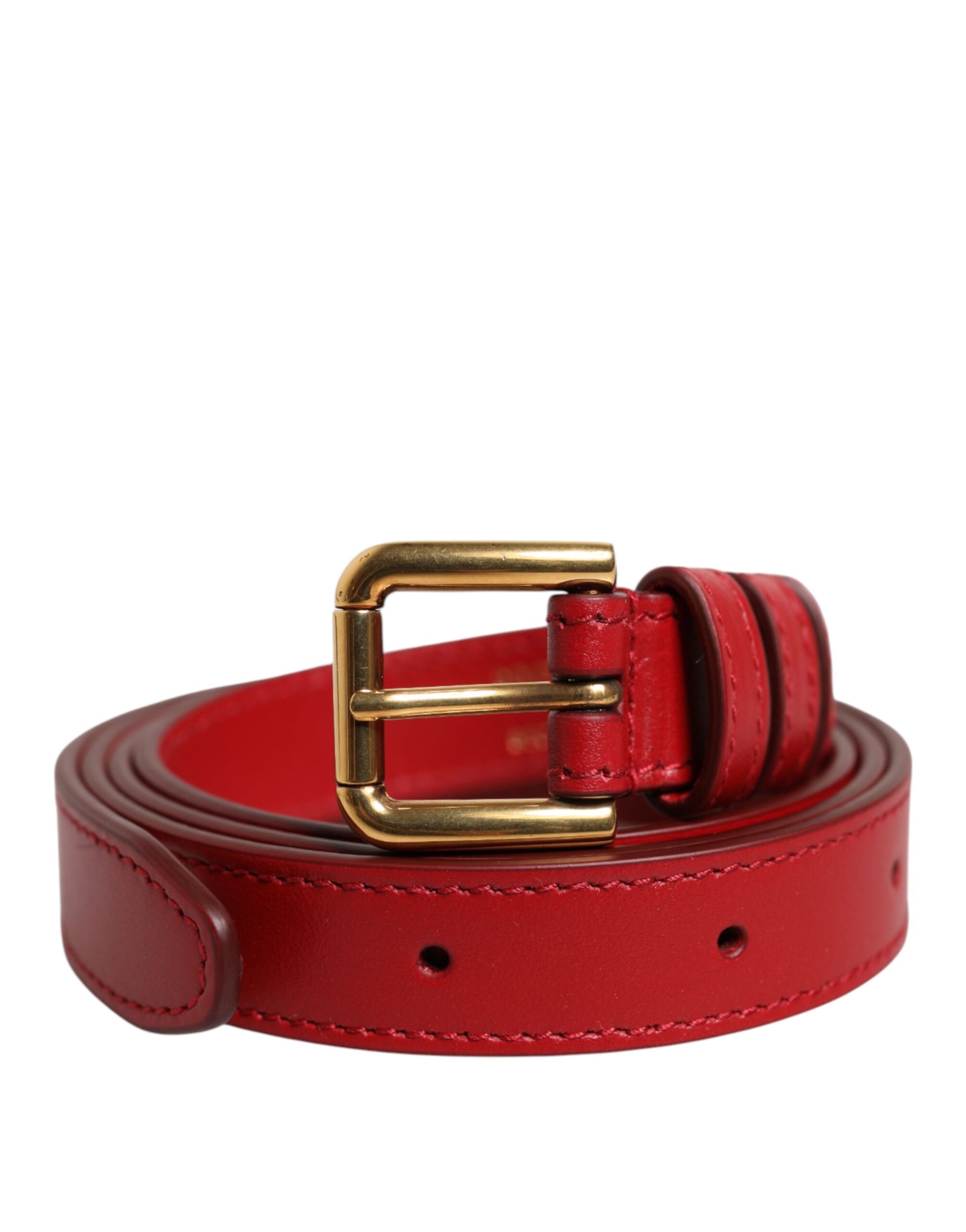 Dolce &amp; Gabbana – Roter Gürtel mit Metallschnalle und eingraviertem Logo
