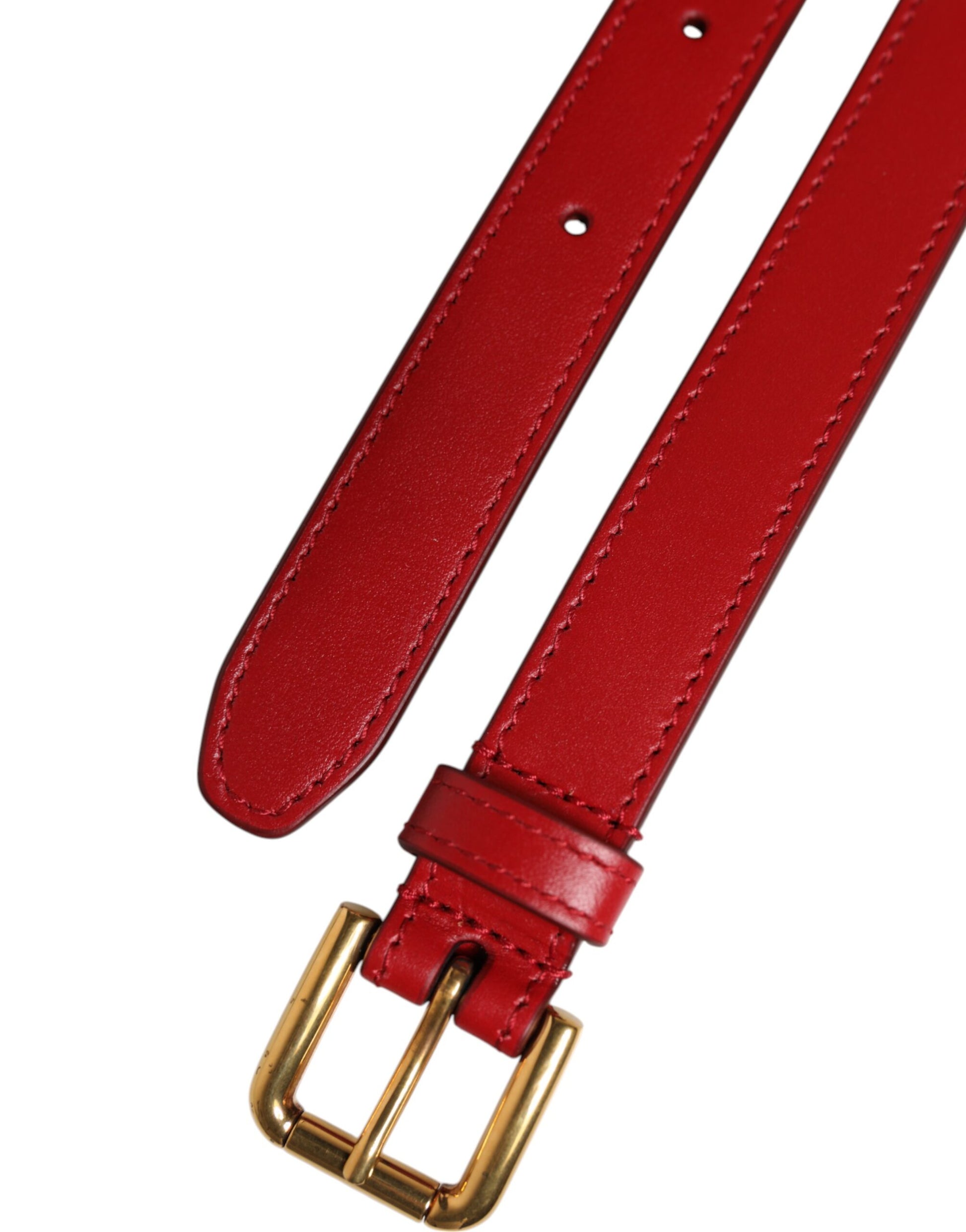 Dolce &amp; Gabbana – Roter Gürtel mit Metallschnalle und eingraviertem Logo