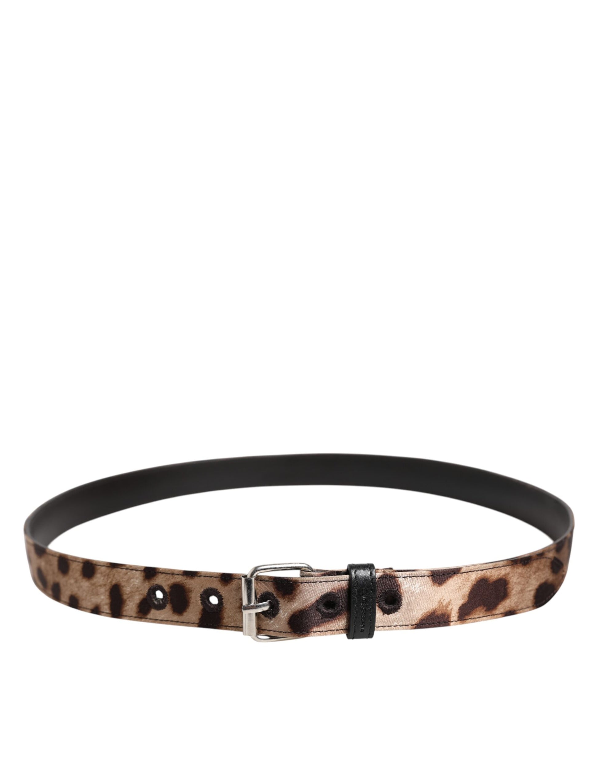 Dolce &amp; Gabbana Brauner Leopardengürtel mit silberner Metallschnalle