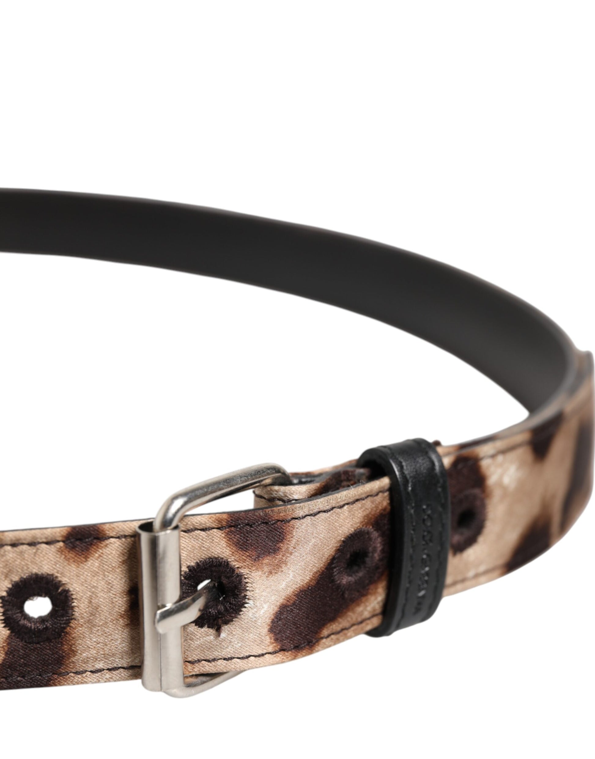Dolce &amp; Gabbana Brauner Leopardengürtel mit silberner Metallschnalle