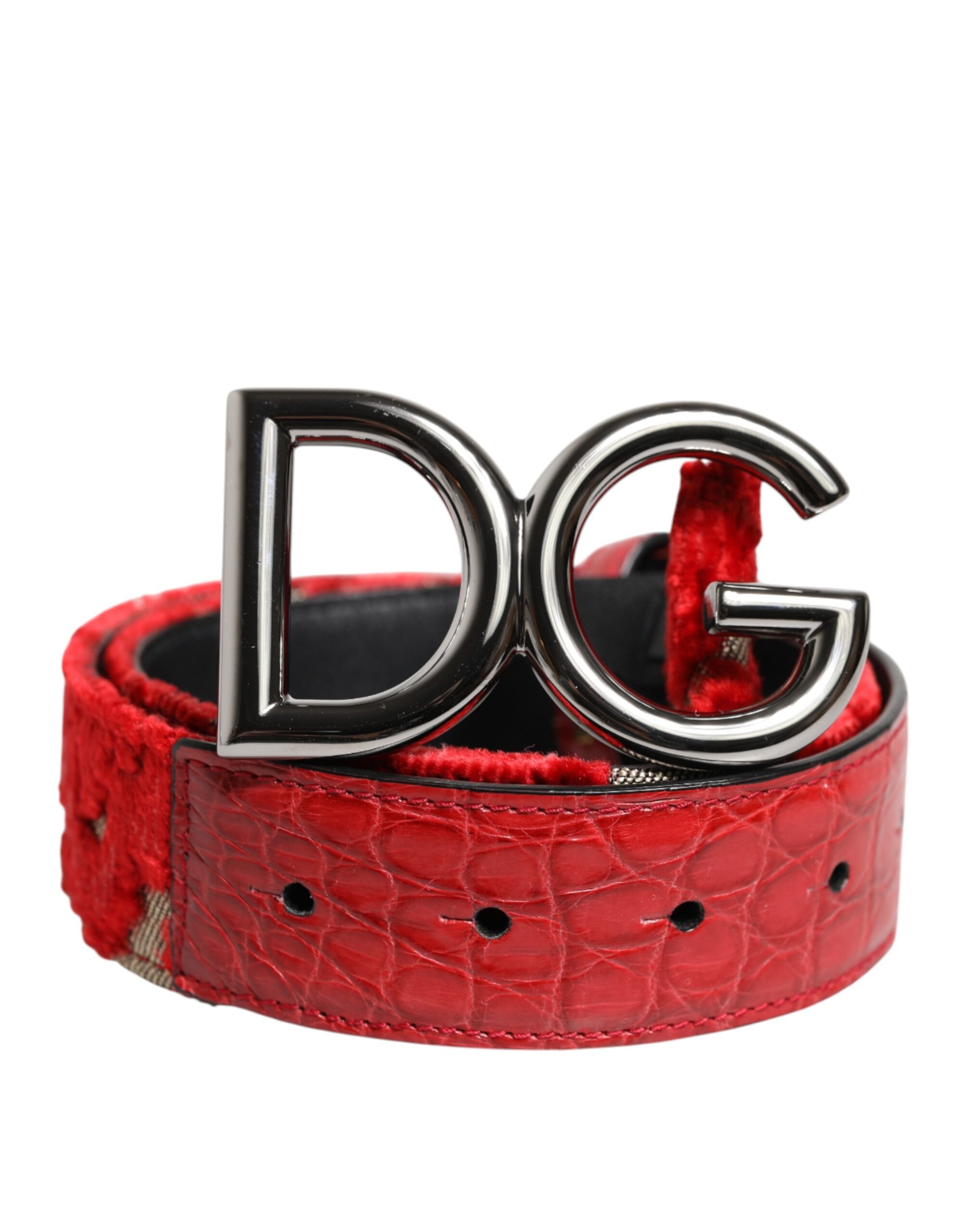 Dolce &amp; Gabbana – Roter Viskose-Gürtel mit silberner DG-Logo-Metallschnalle
