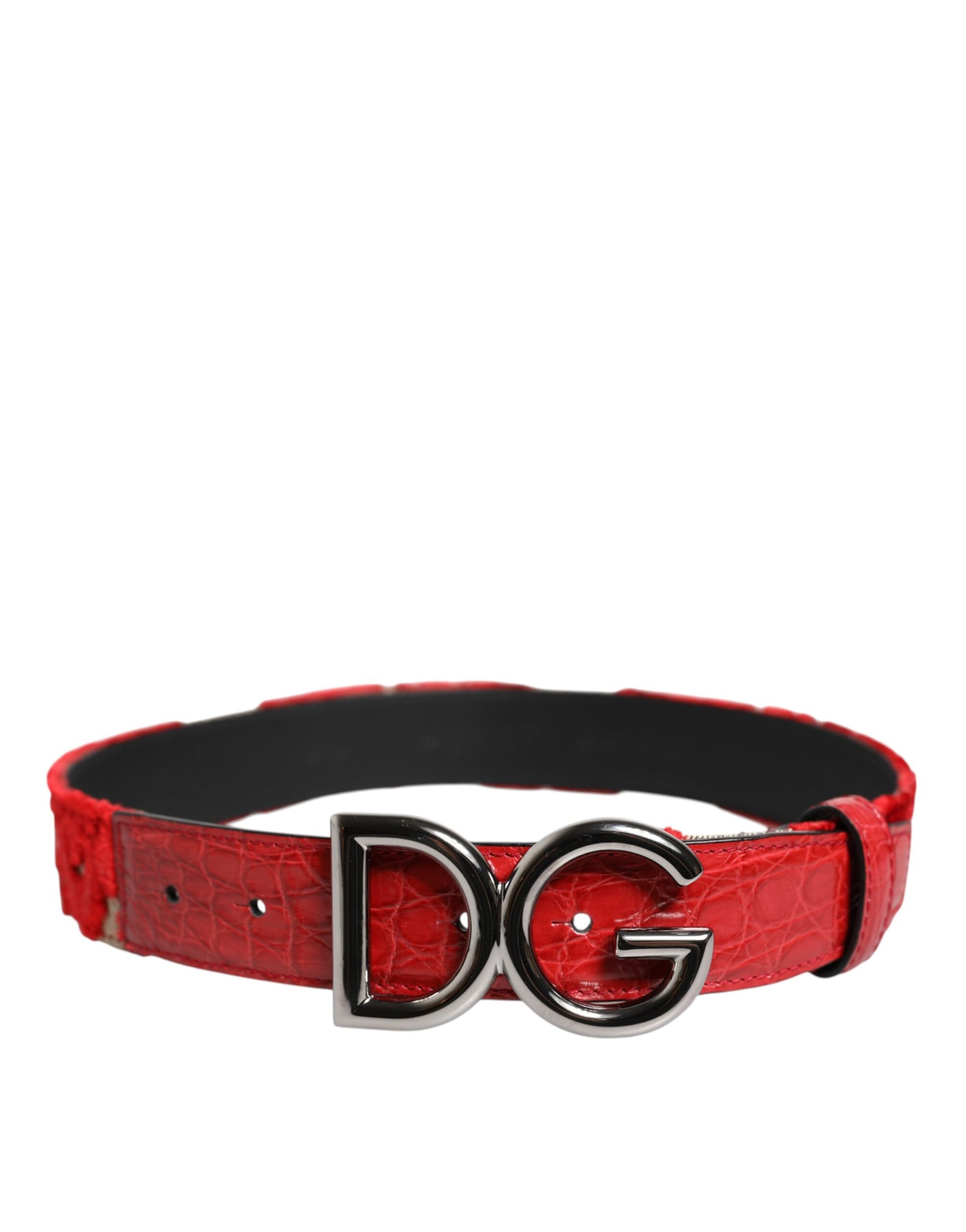 Dolce &amp; Gabbana – Roter Viskose-Gürtel mit silberner DG-Logo-Metallschnalle