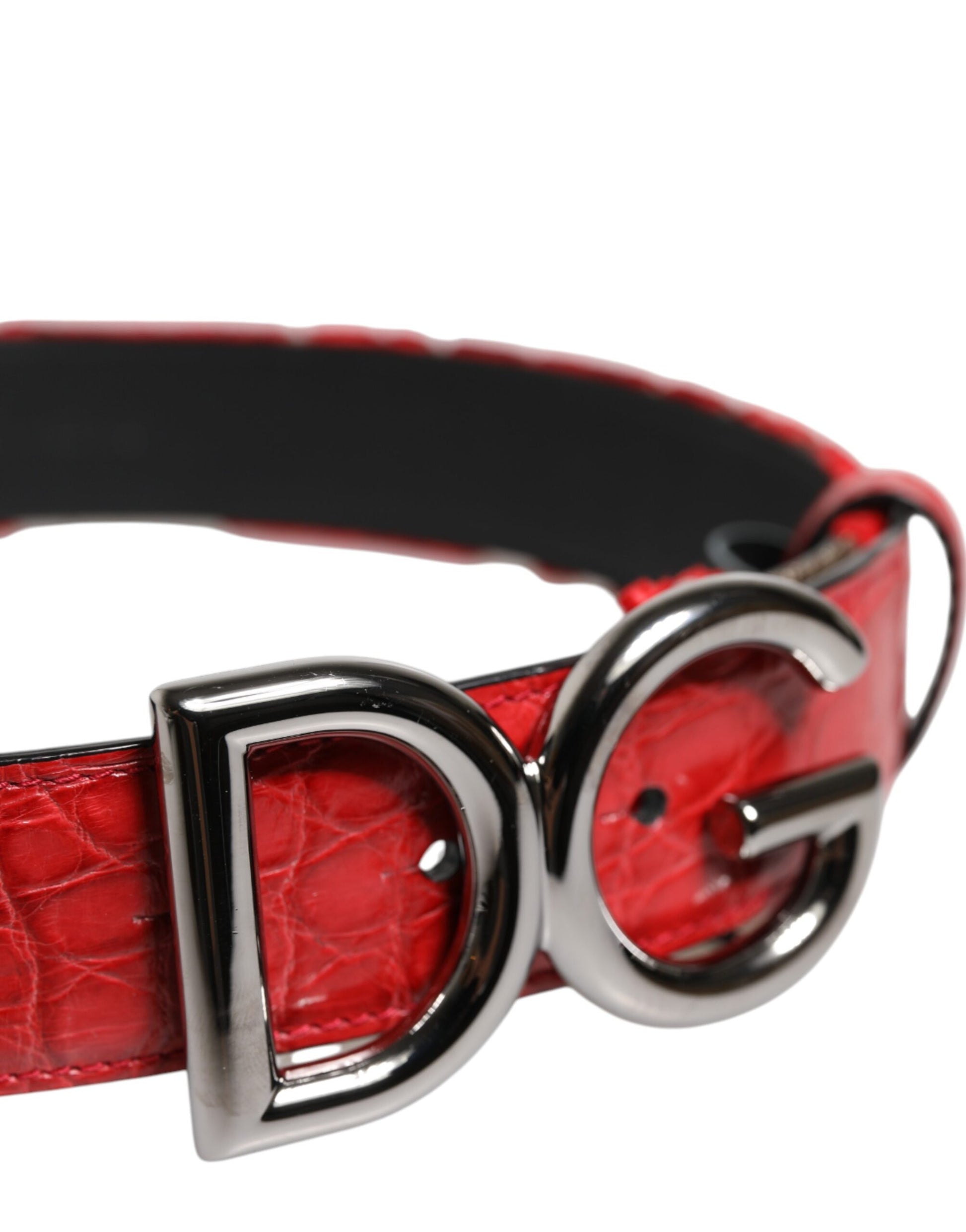 Dolce &amp; Gabbana – Roter Viskose-Gürtel mit silberner DG-Logo-Metallschnalle