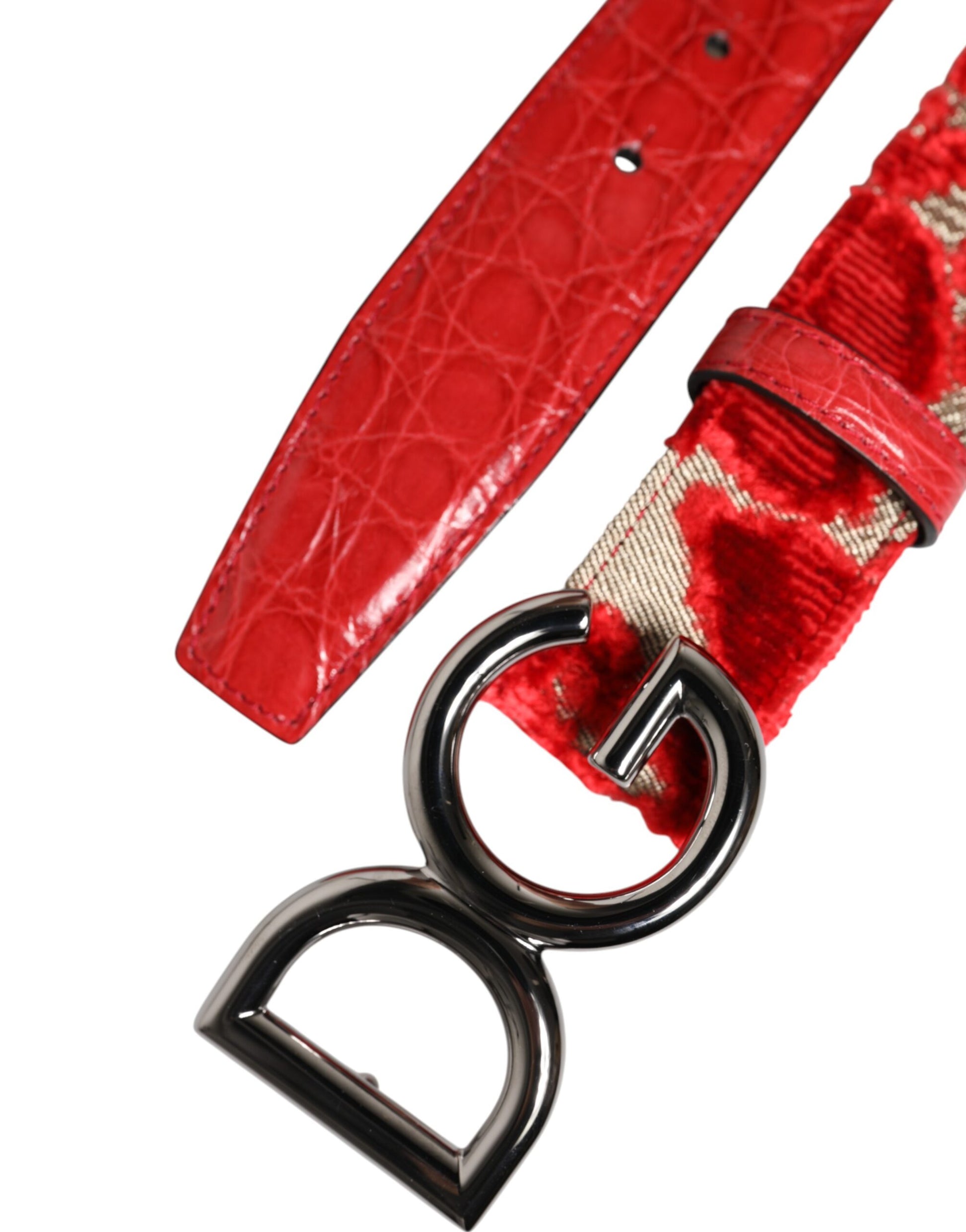 Dolce &amp; Gabbana – Roter Viskose-Gürtel mit silberner DG-Logo-Metallschnalle