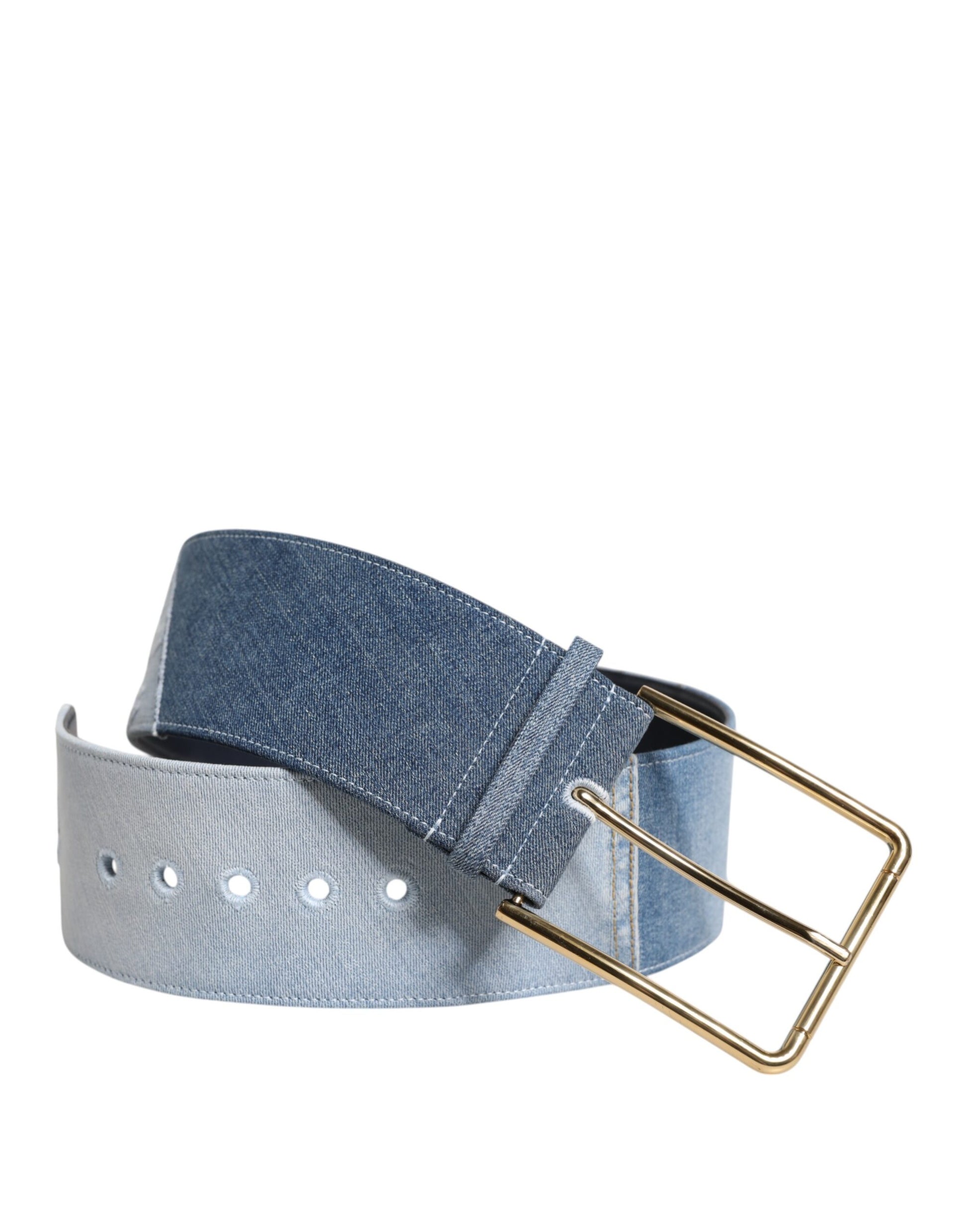 Dolce &amp; Gabbana – Zweifarbiger Gürtel aus blauem Denim mit goldener Metallschnalle