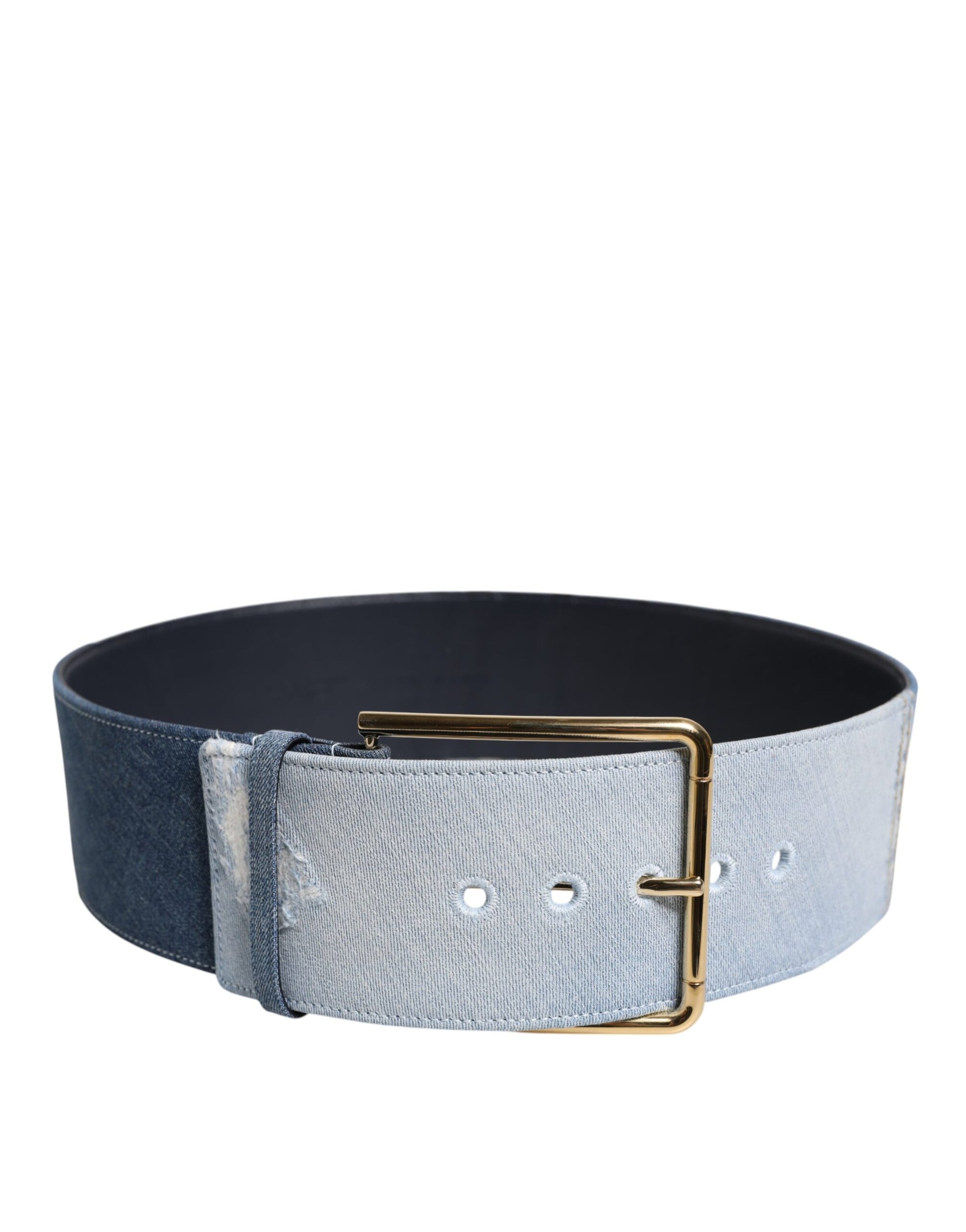 Dolce &amp; Gabbana – Zweifarbiger Gürtel aus blauem Denim mit goldener Metallschnalle
